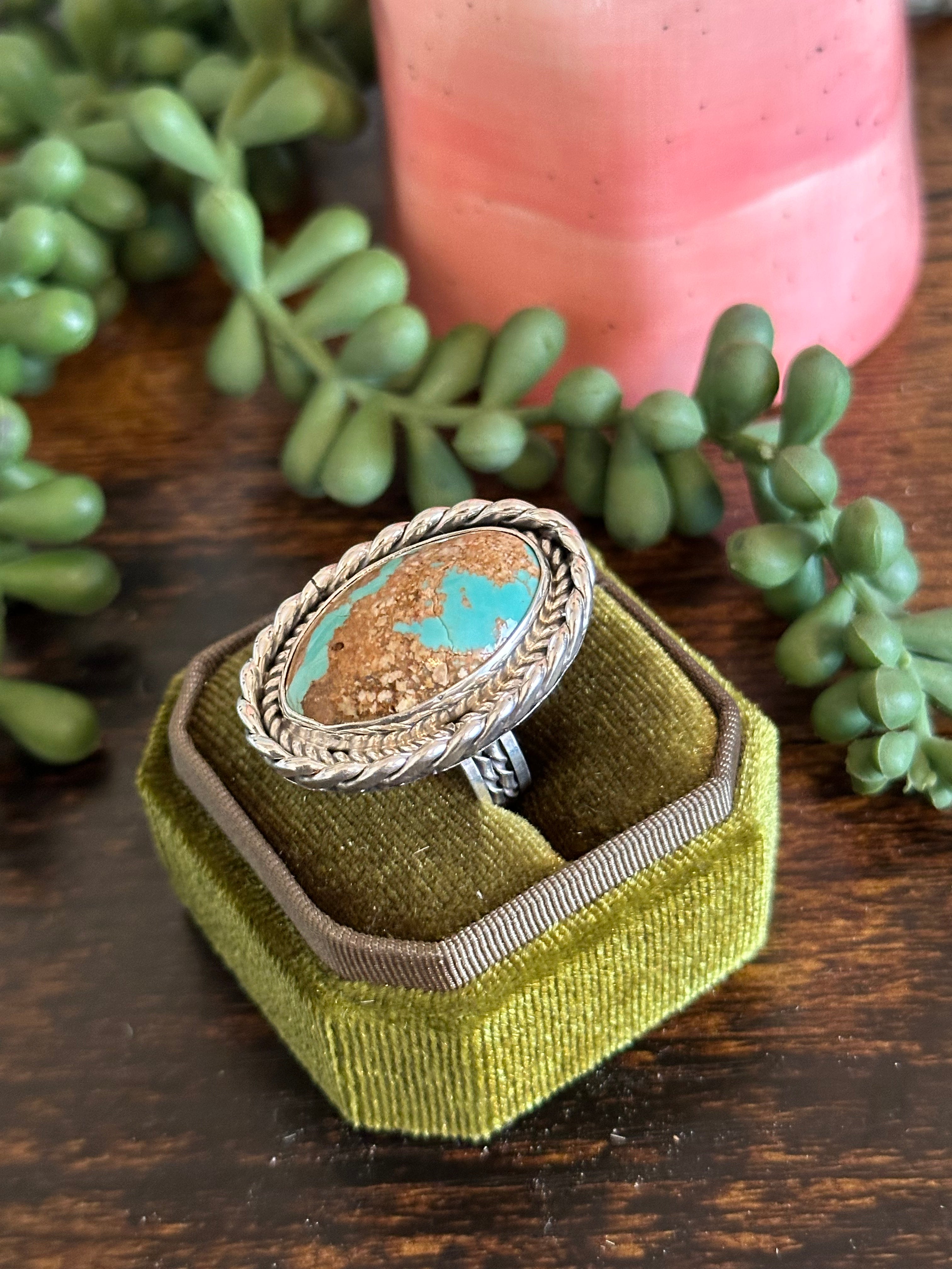 Navajo Made #8 Turquoise & Sterling Silver Ring Size 7.25