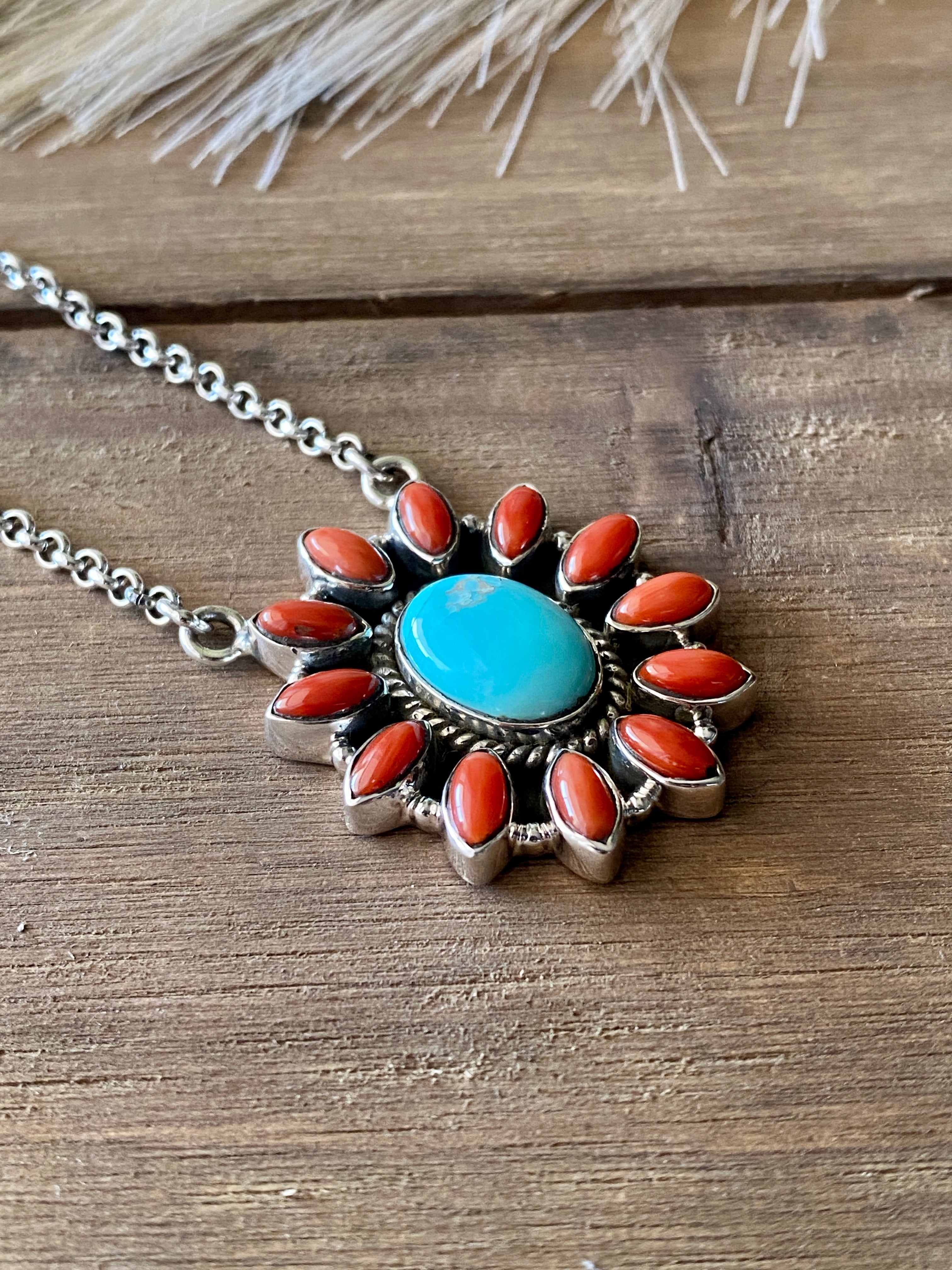 Southwest Handmade Multi Stone & Sterling Silver Cluster Necklace