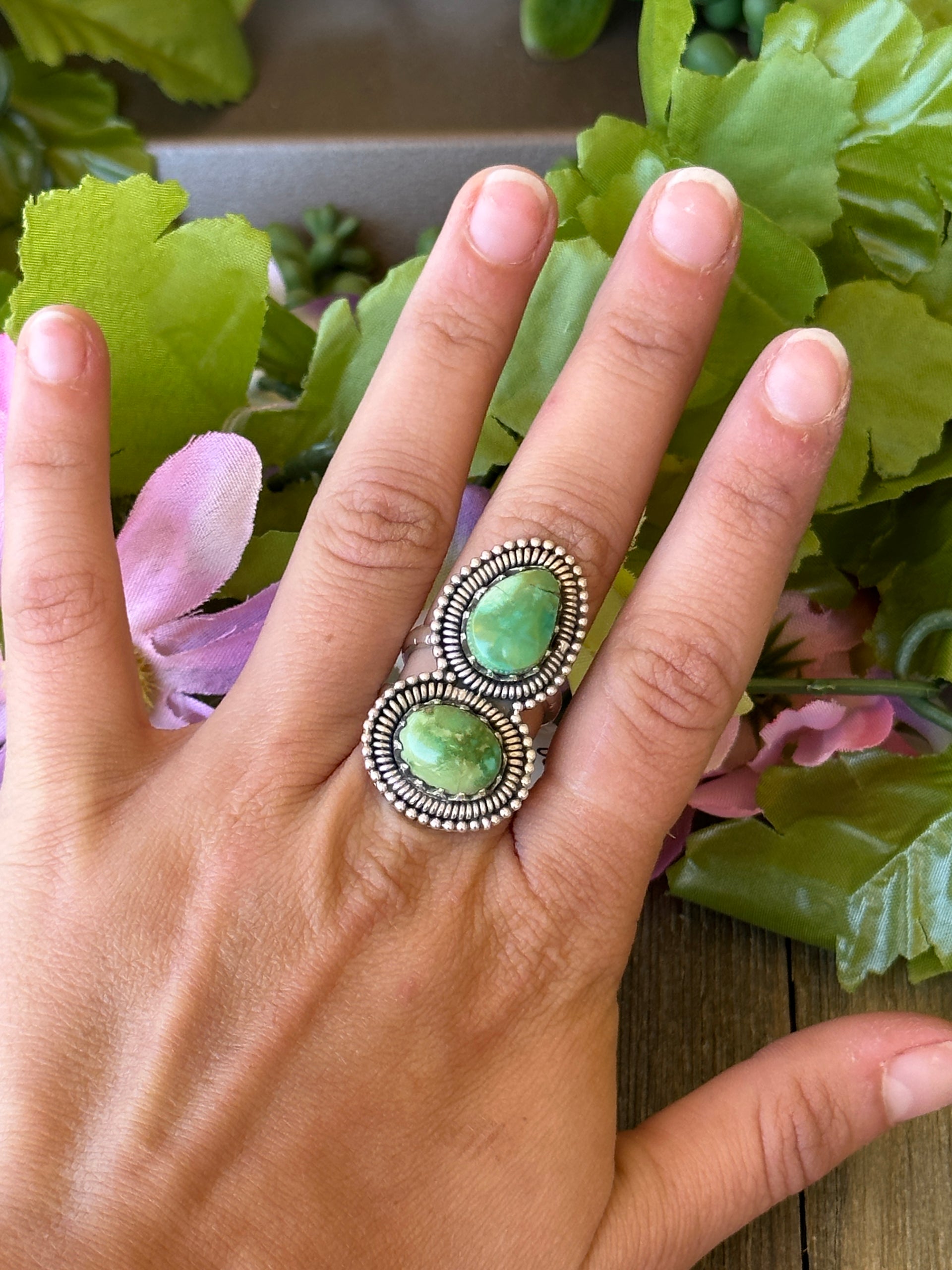 Navajo Made Sonoran Gold Turquoise & Sterling Silver Ring Size 6.25