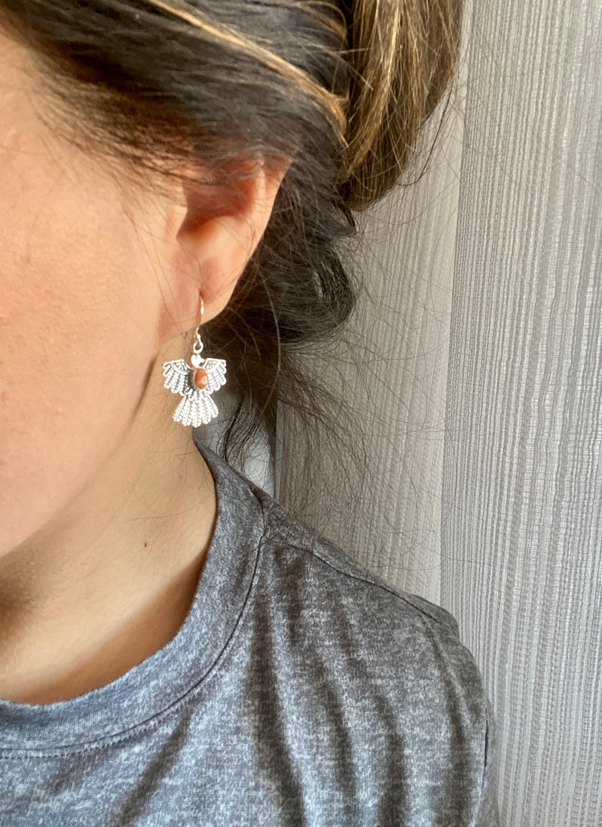 Southwest Handmade Spiny Oys & Sterling Silver Thunderbird Dangles Earrings