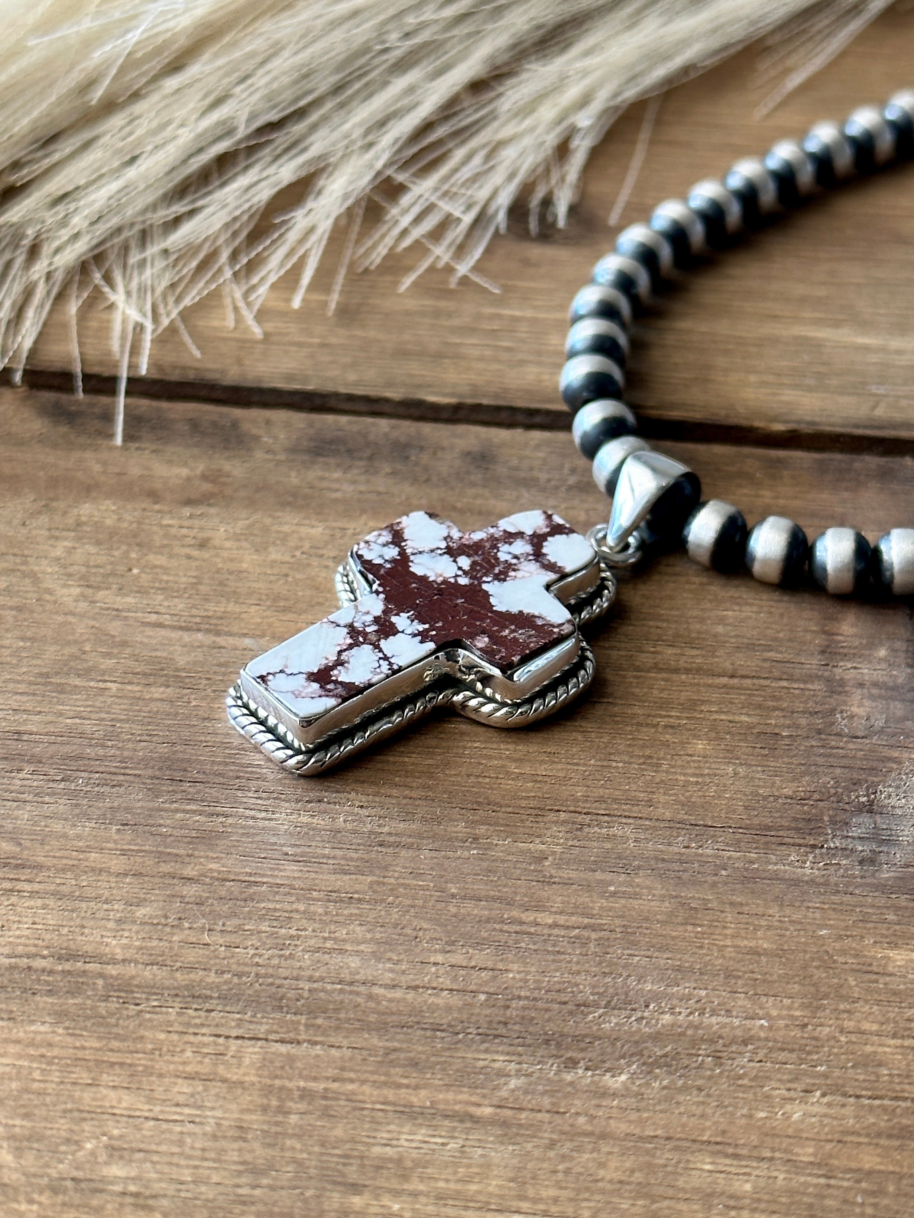Southwest Handmade Wild Horse & Sterling Silver Cross Pendant