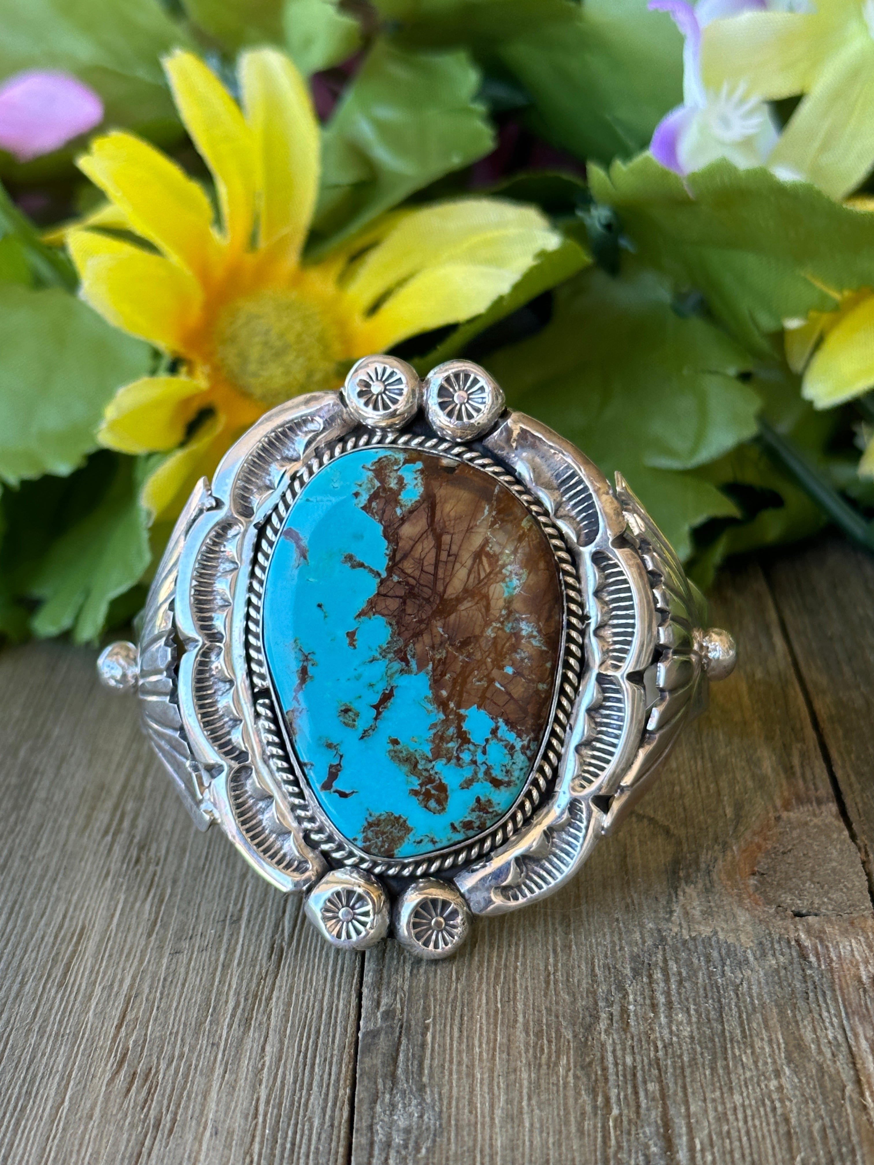 Navajo Made #8 Turquoise & Sterling Silver Cuff Bracelet