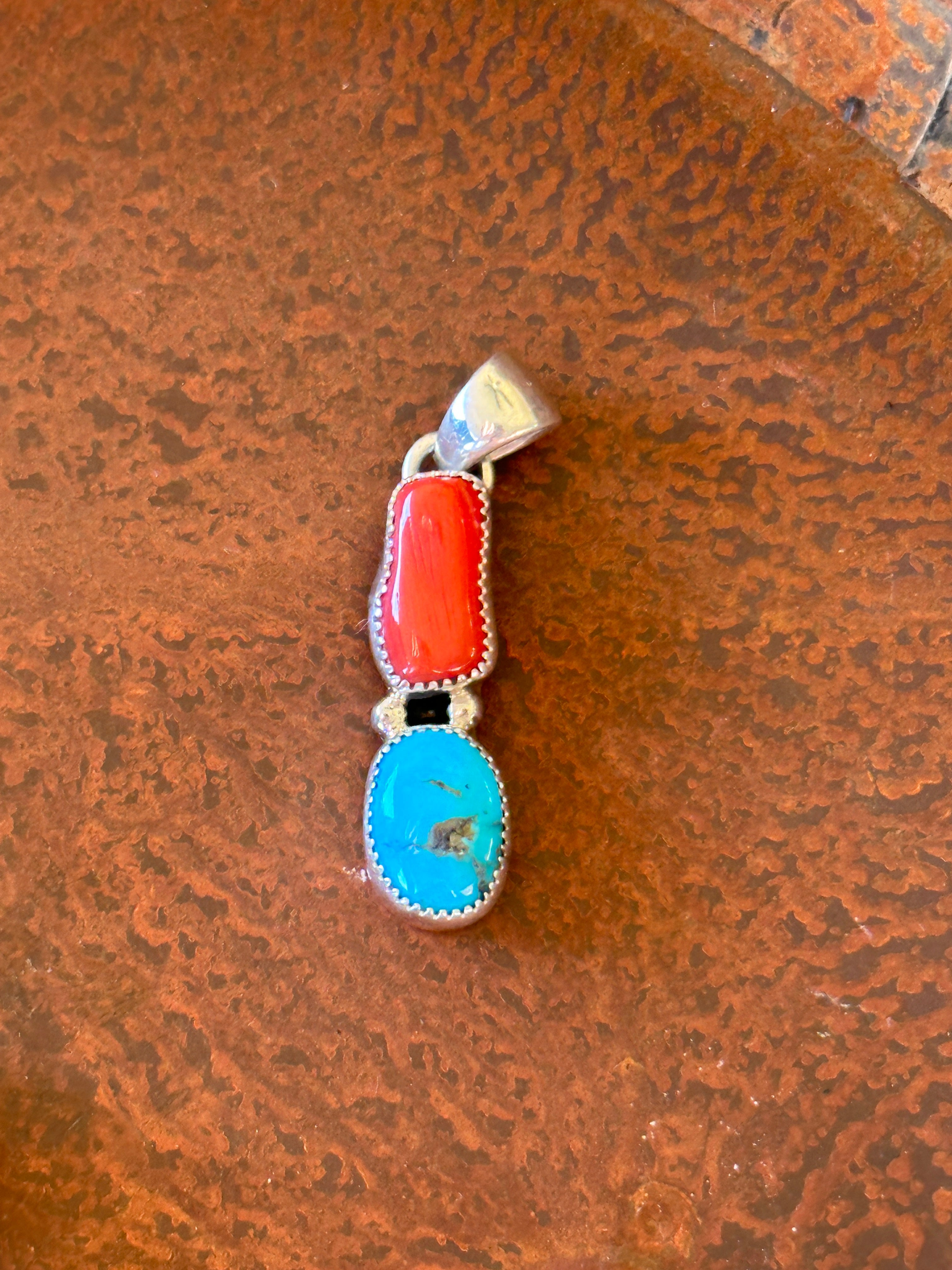 Navajo Made Multi Stone & Sterling Silver Pendant