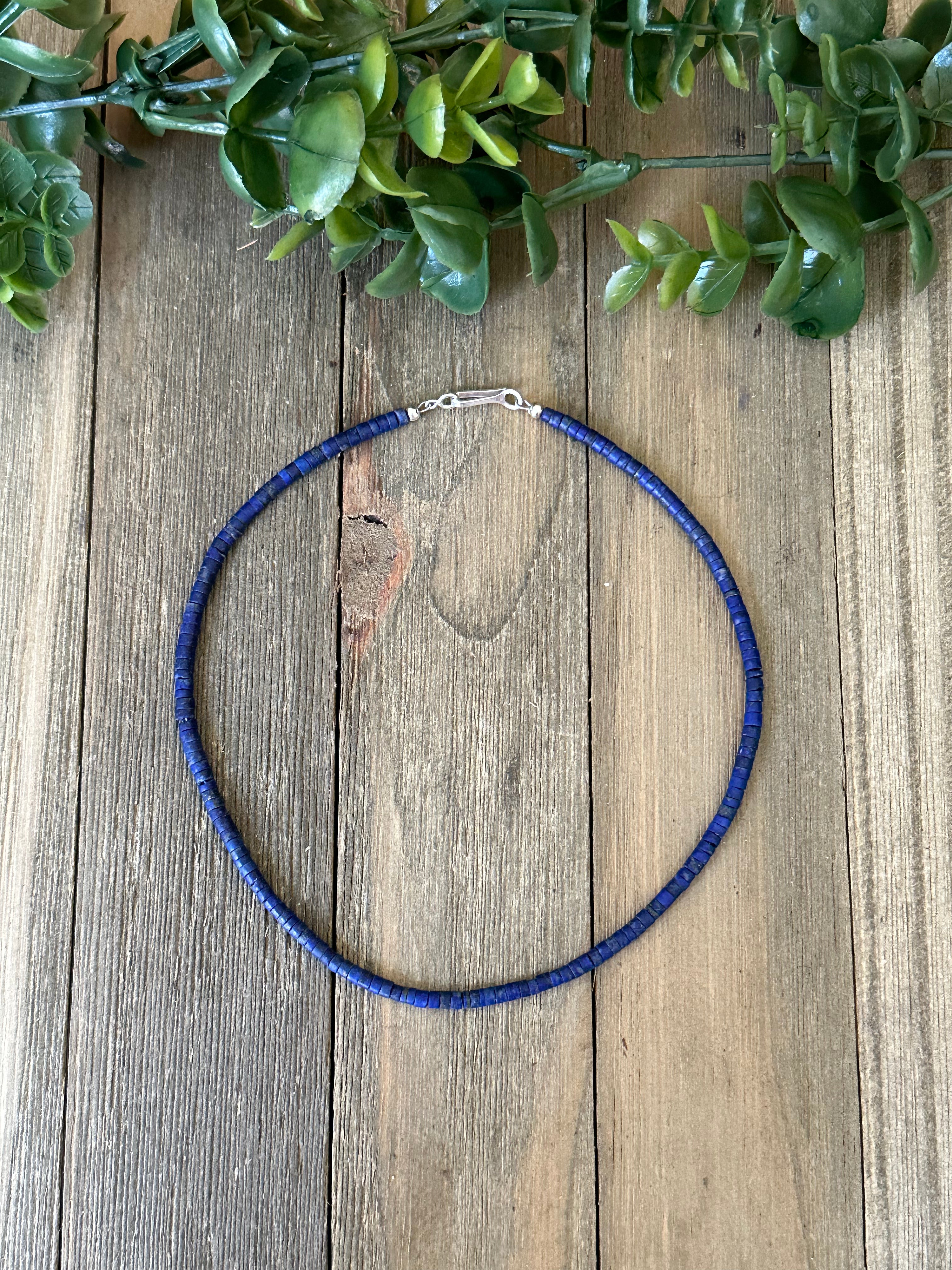 Navajo Strung Lapis & Sterling Silver Pearls Beaded Necklace