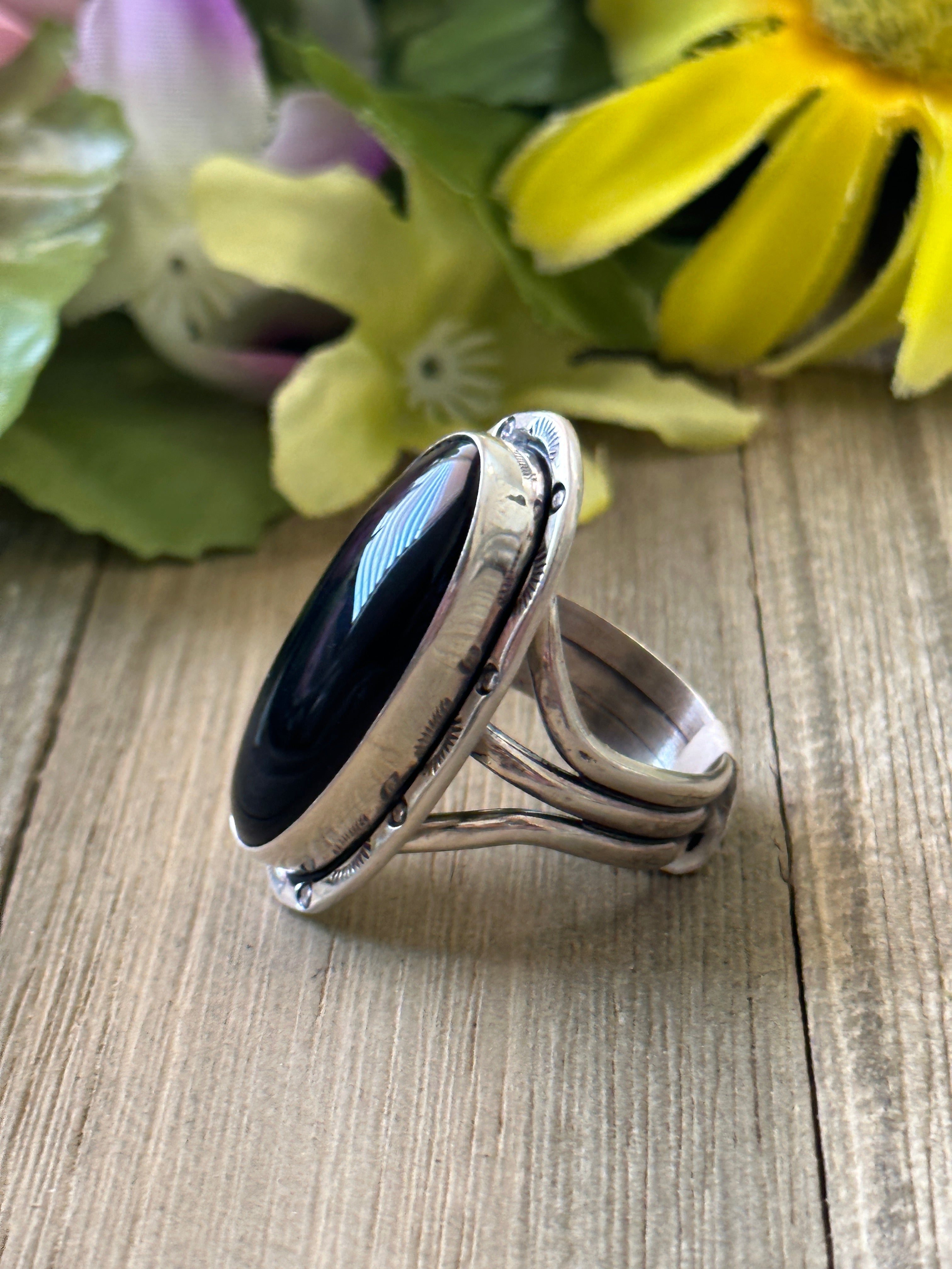 Navajo Made Onyx & Sterling Silver Ring