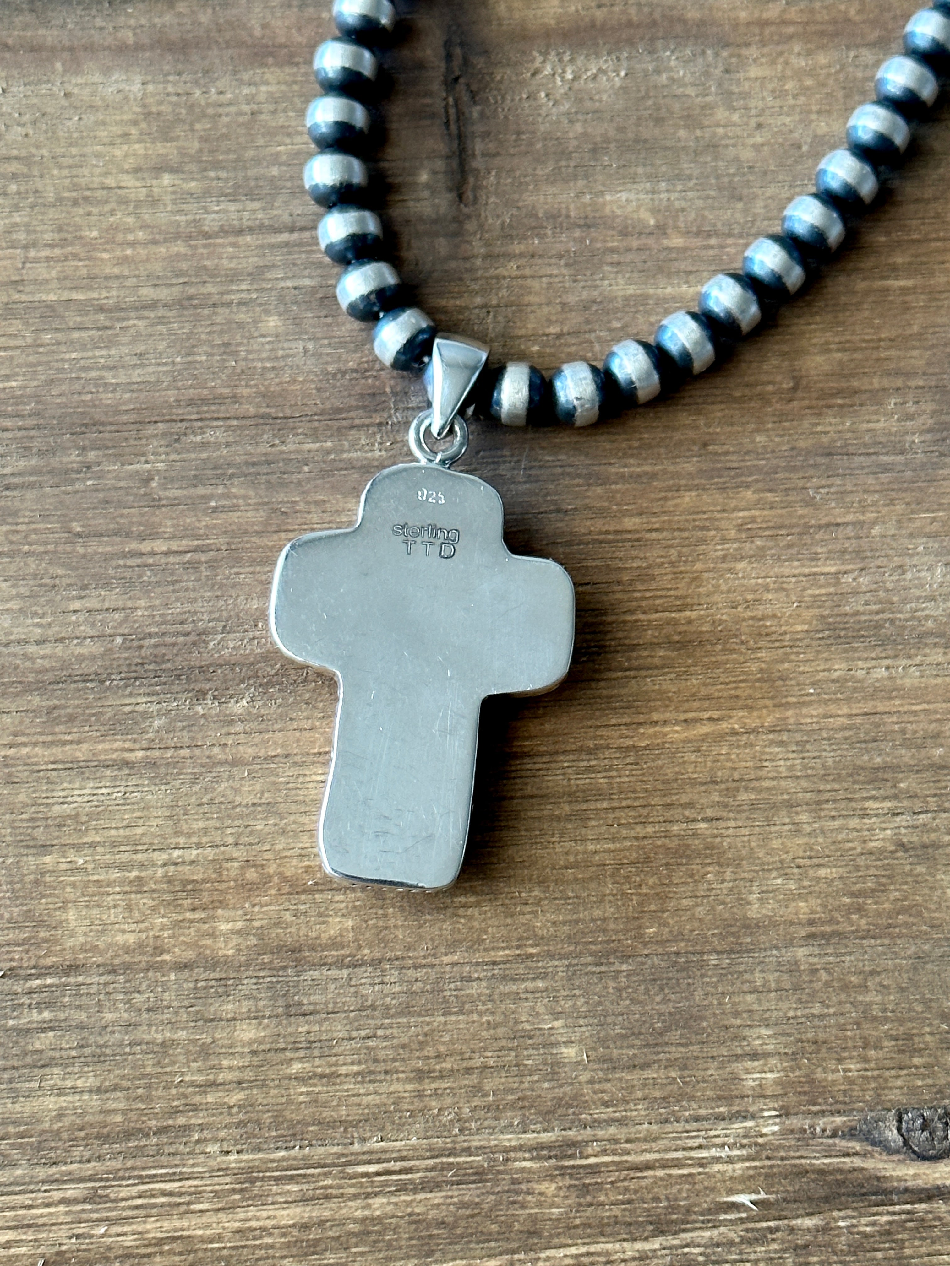 Southwest Handmade Bumblebee Jasper & Sterling Silver Cross Pendant