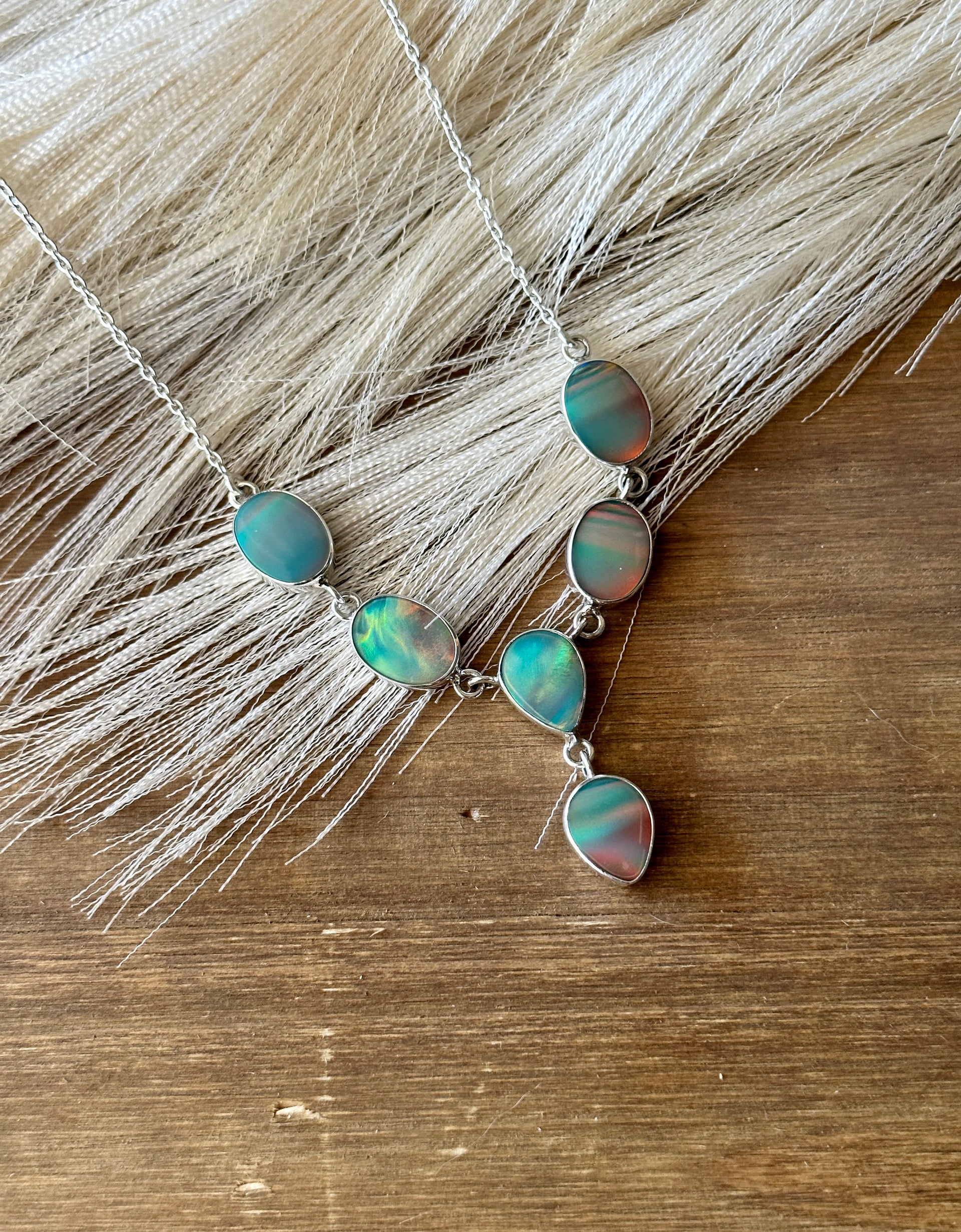 Southwest Handmade Mohave Opal & Sterling Silver Lariat Necklace