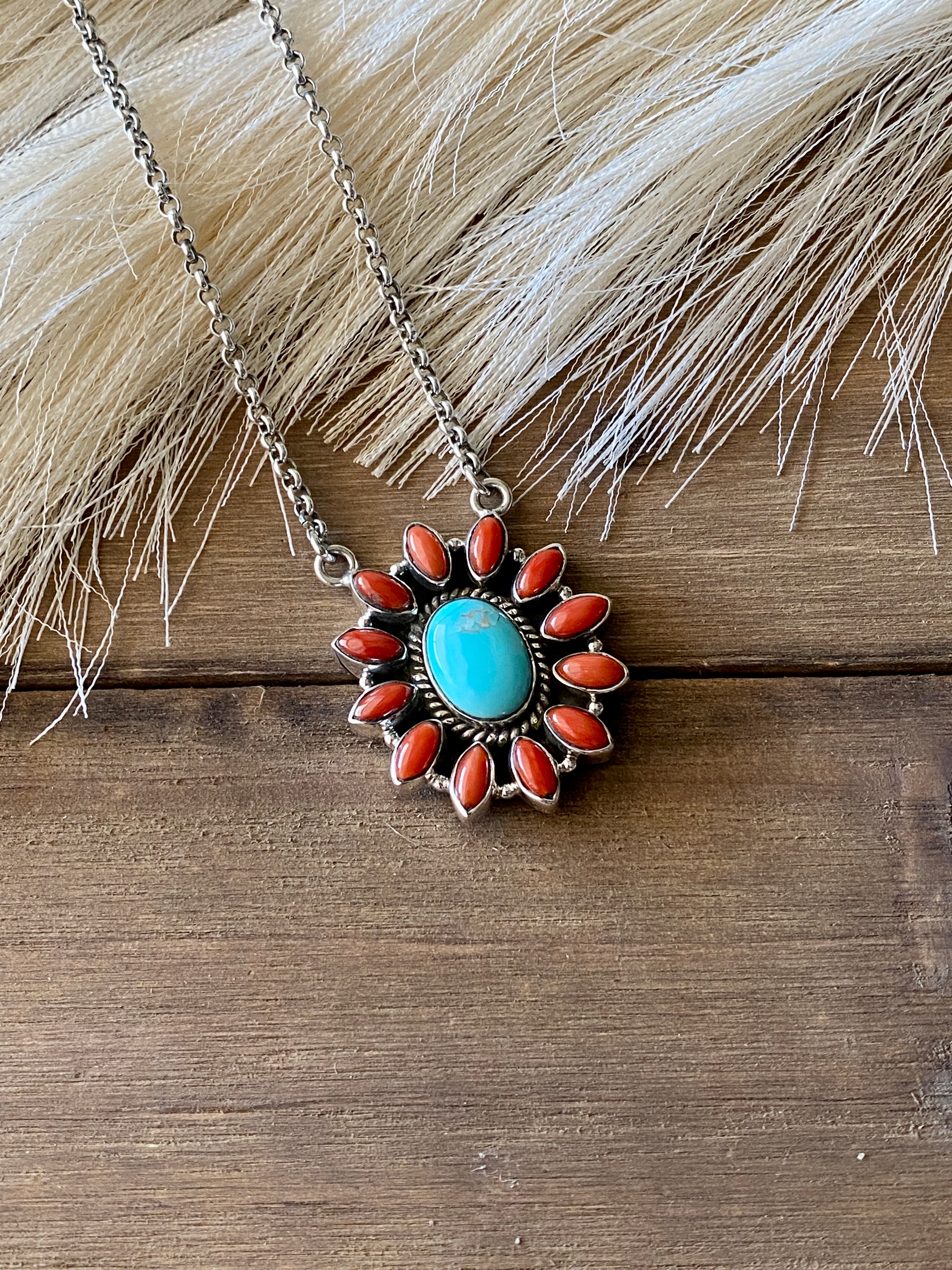 Southwest Handmade Multi Stone & Sterling Silver Cluster Necklace