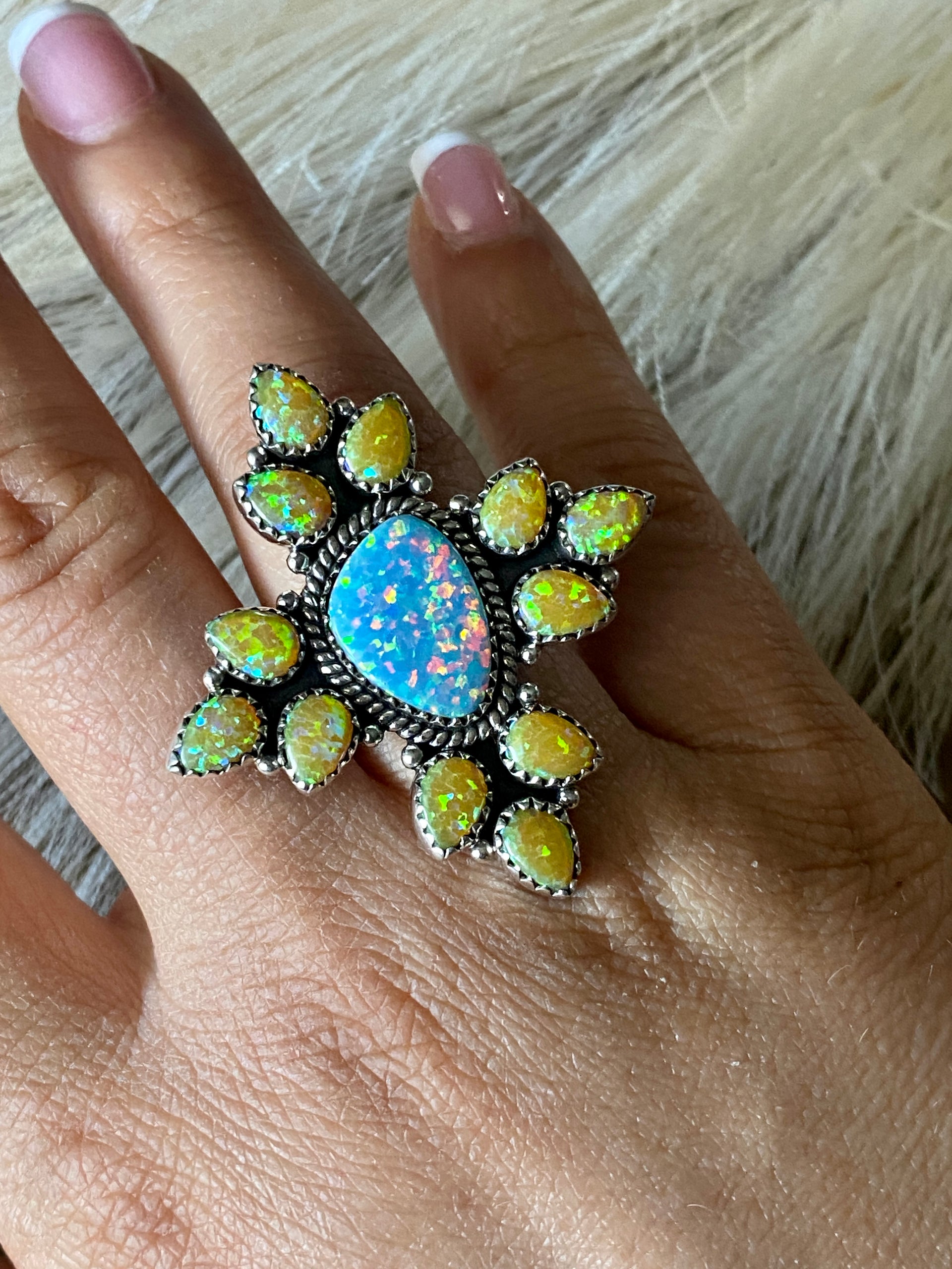 Southwest Handmade Multi Stone & Sterling Silver Adjustable Ring