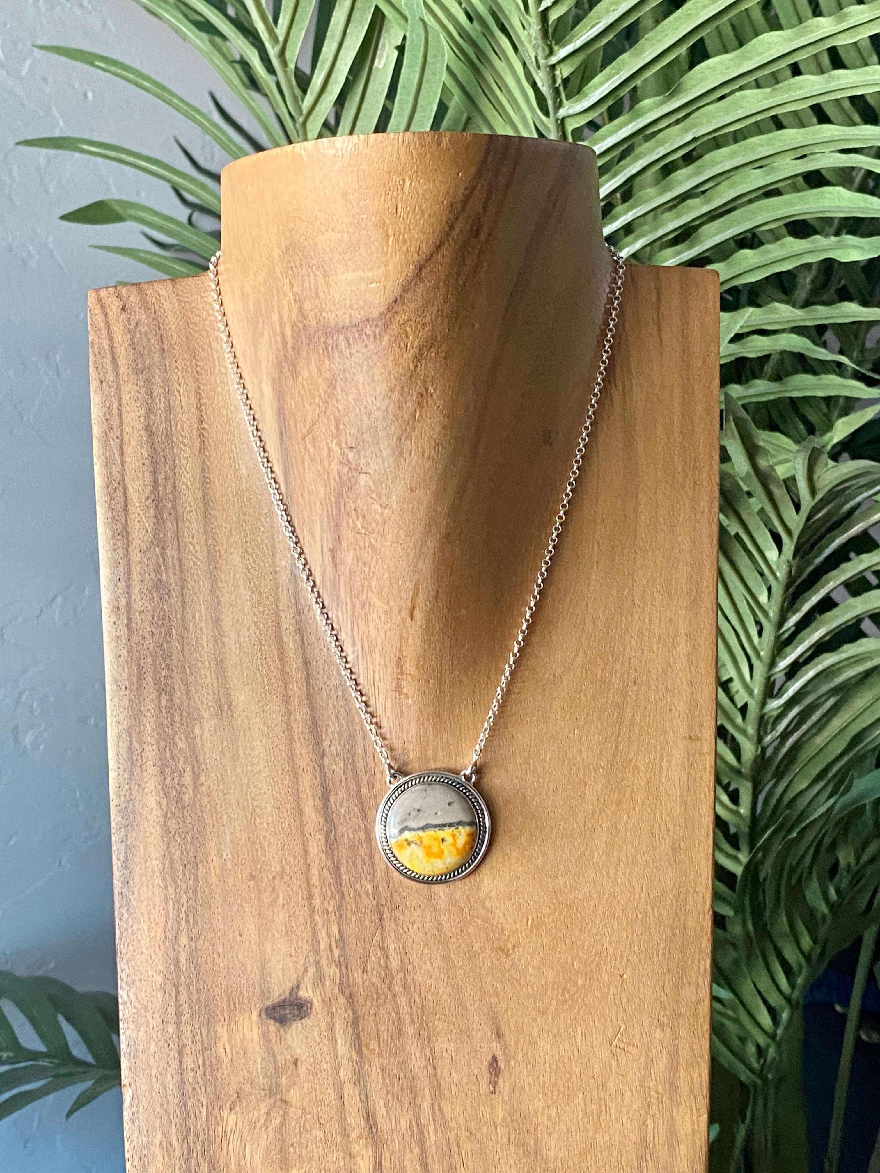 Southwest Handmade Bumblebee Jasper & Sterling Silver Necklace