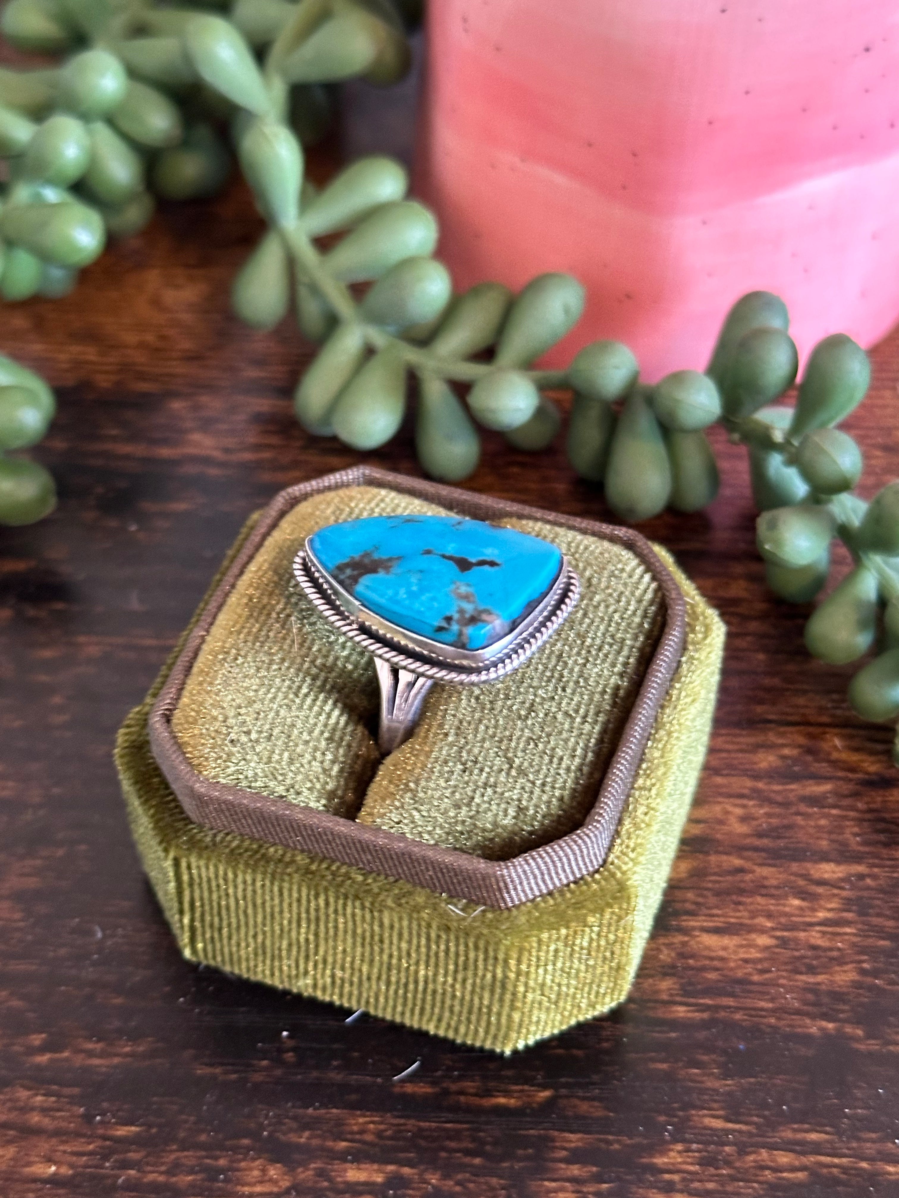 Navajo Made Kingman Turquoise & Sterling Silver Ring Size 7