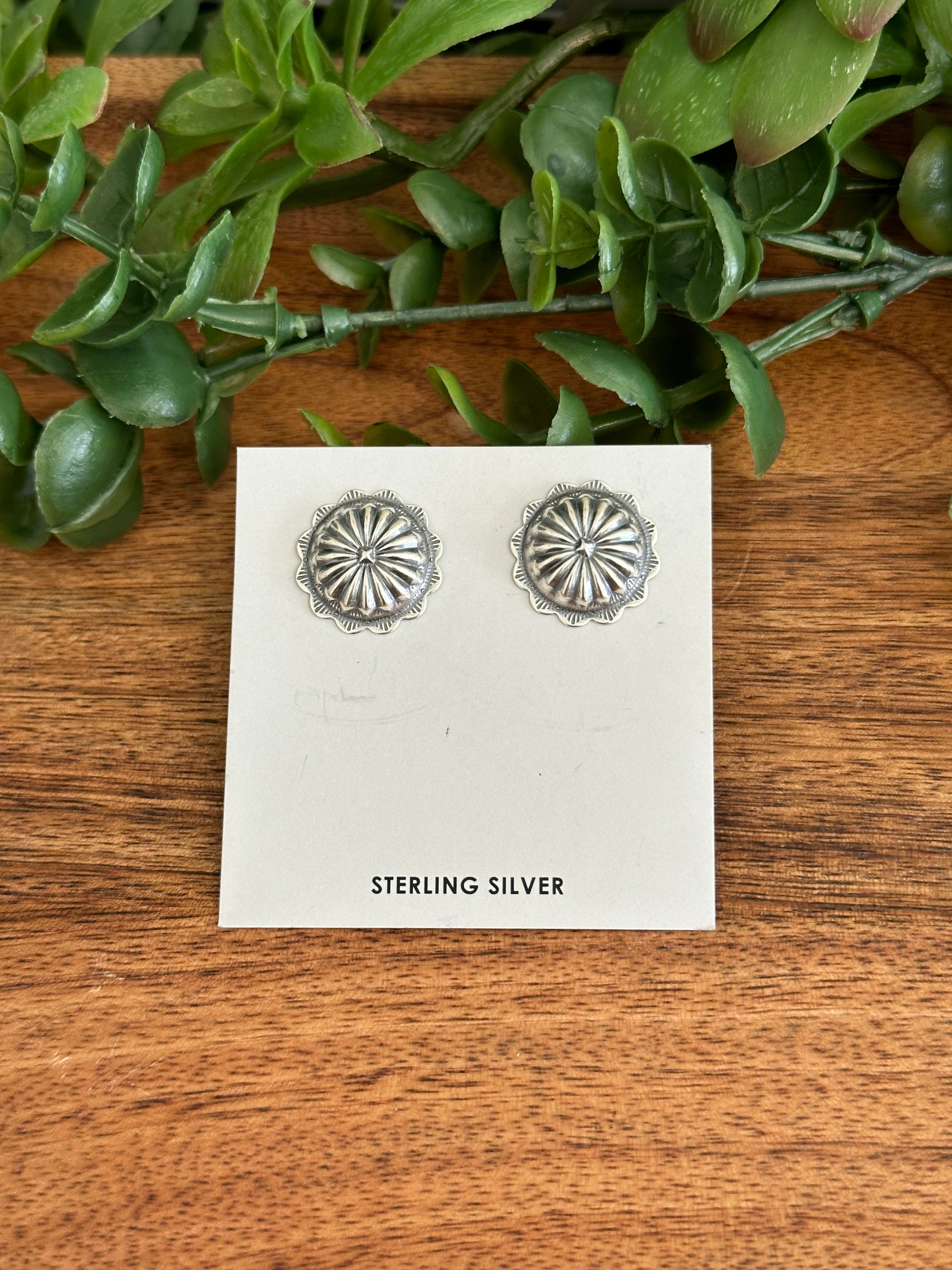 Navajo Made Sterling Silver Post Concho Earrings