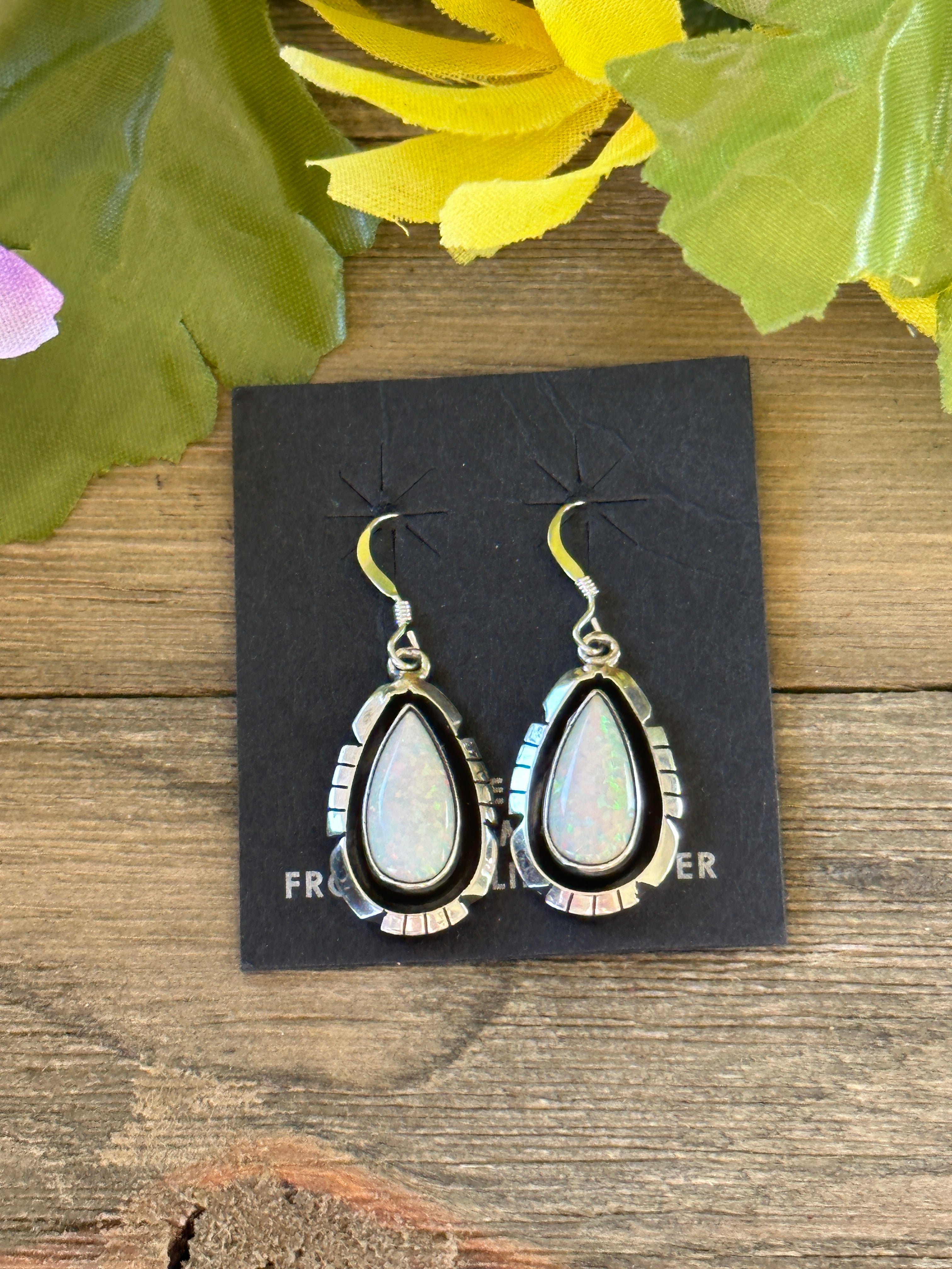 Navajo Made Opal (Man Made) & Sterling Silver Dangle Earrings