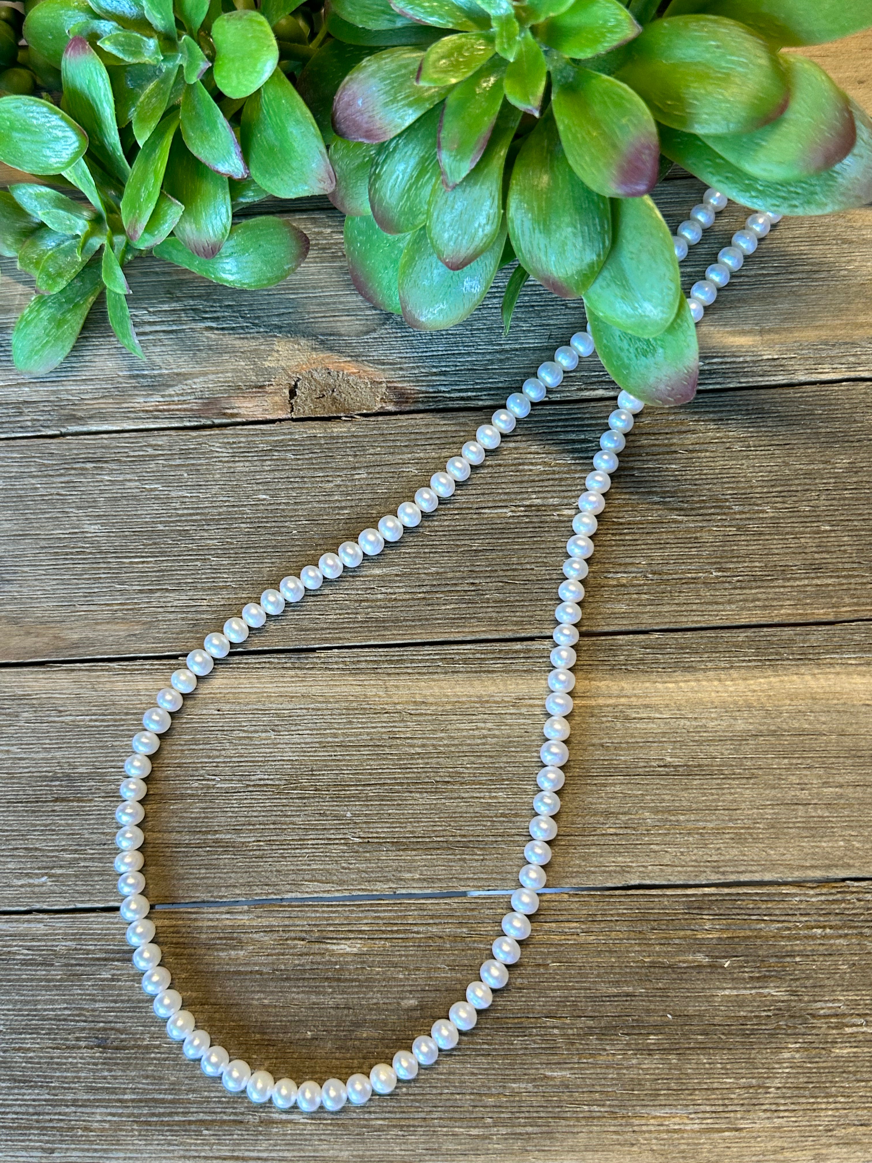 Navajo Strung Fresh Water Pearls & Sterling Silver Necklace