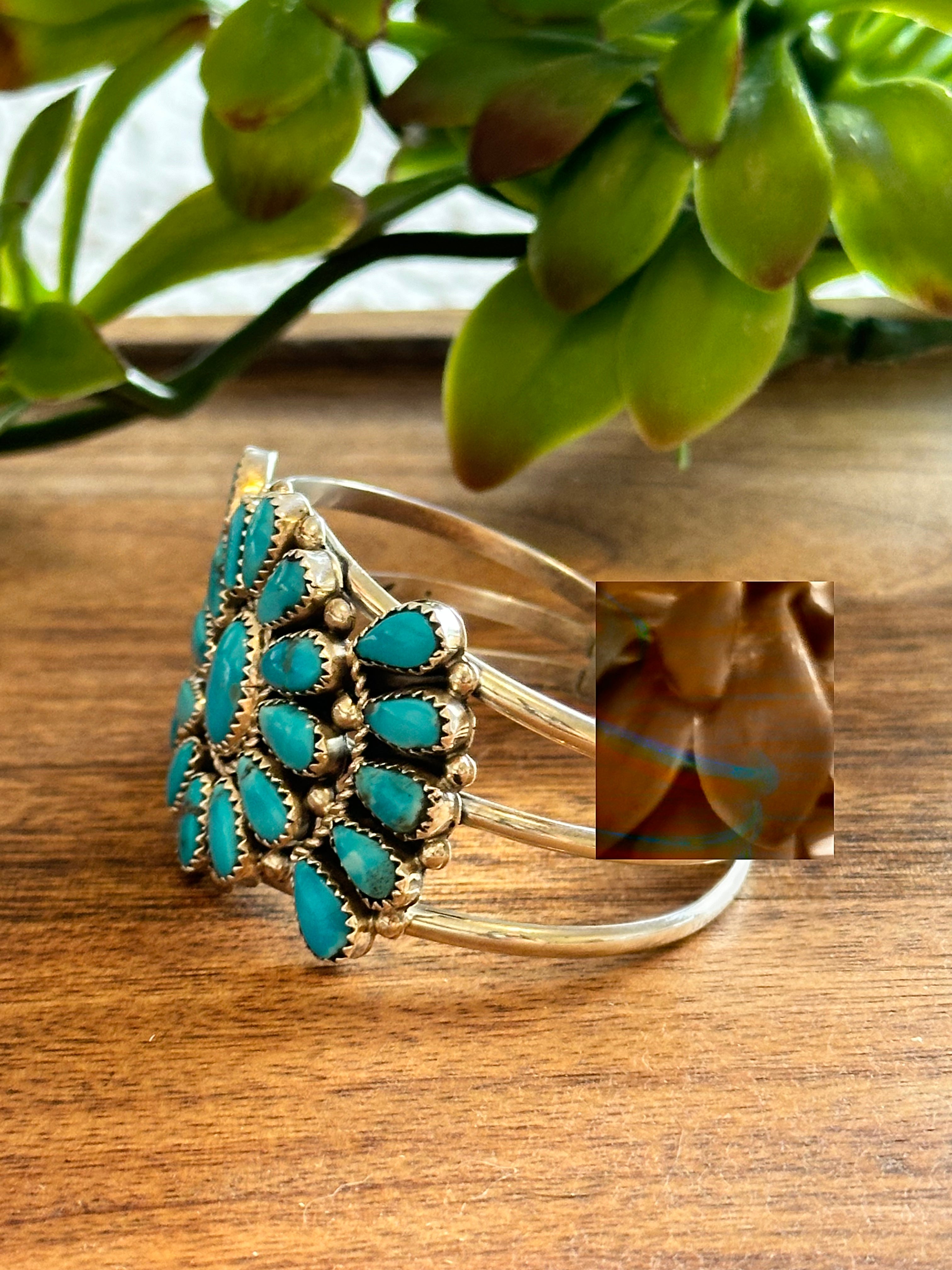 Eunis Tso Kingman Turquoise & Sterling Silver Cluster Cuff Bracelet