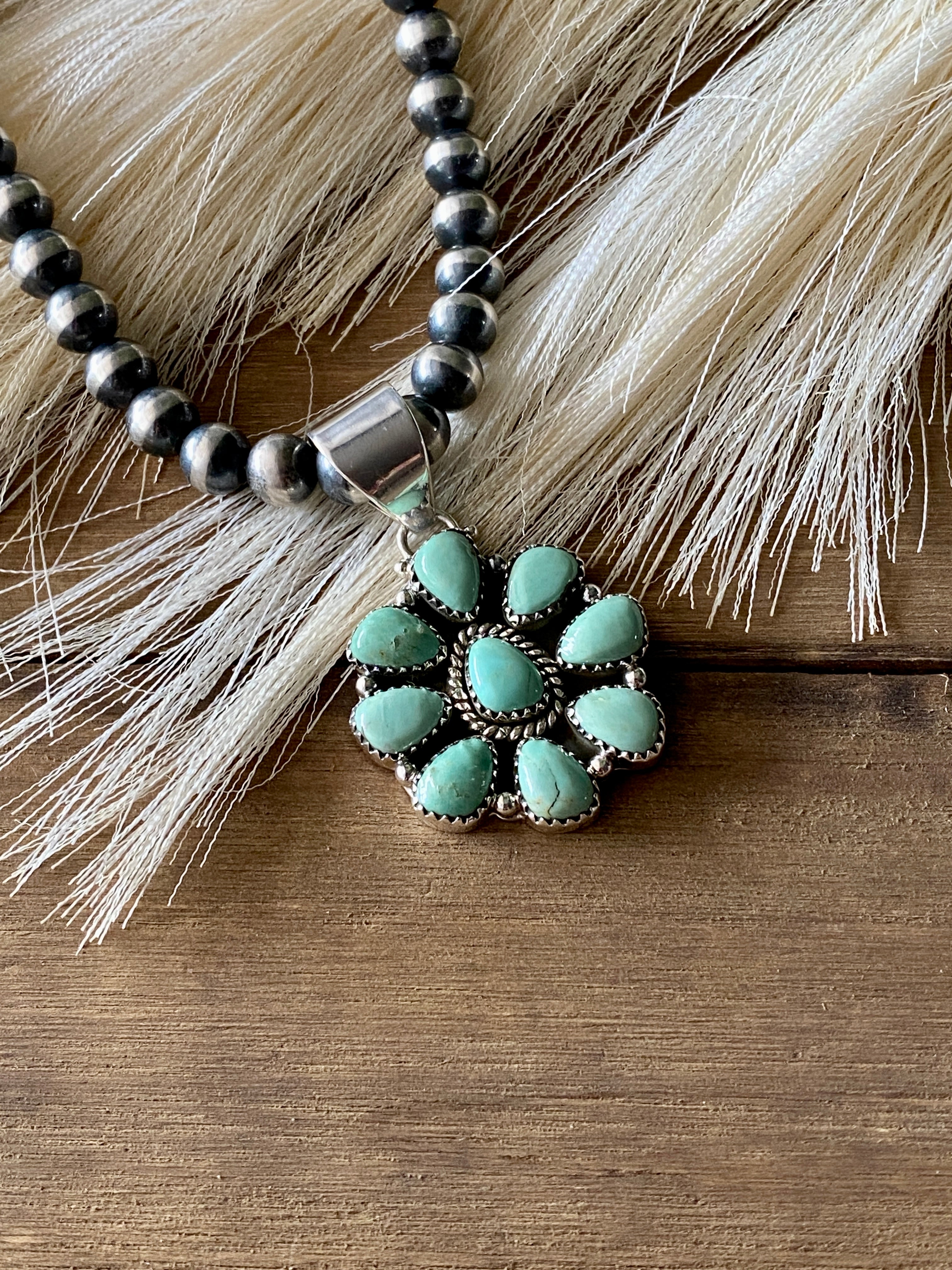 Southwest Handmade Kingman Turquoise & Sterling Silver Cluster Pendant