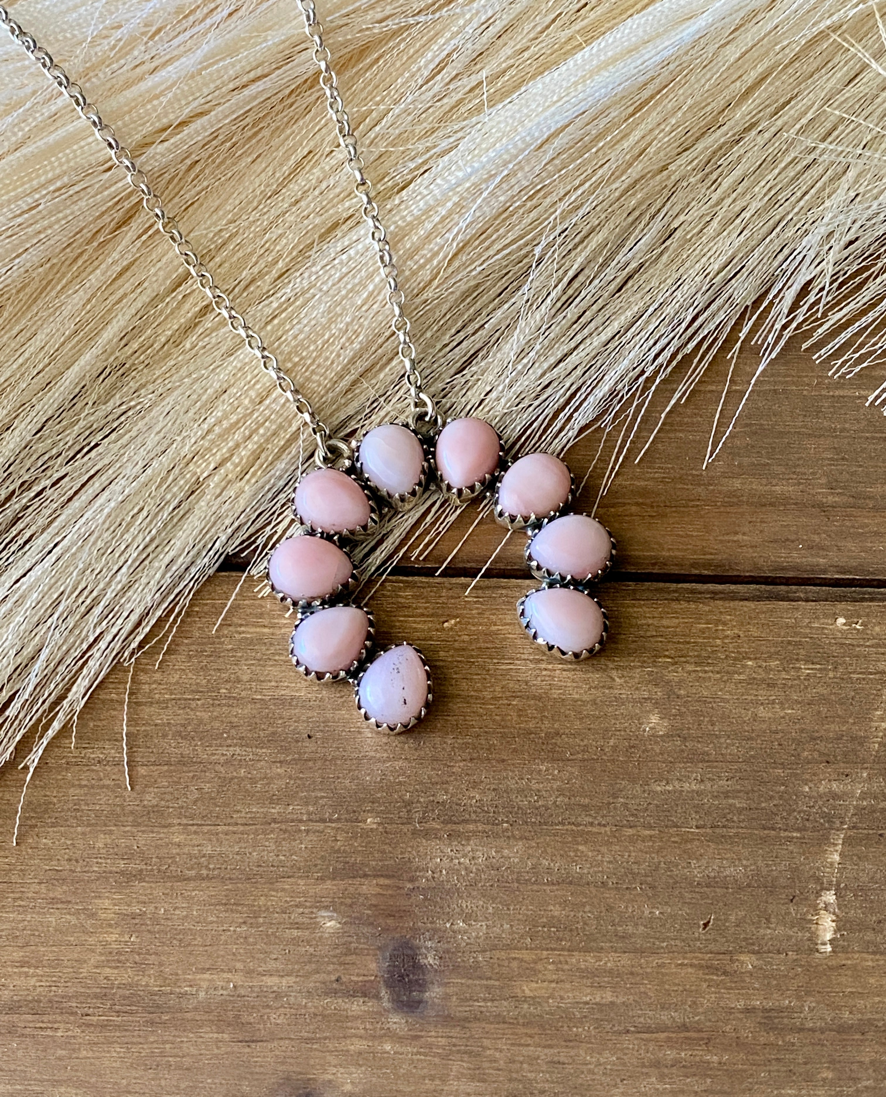 #4 Southwest Handmade Pink Opal & Sterling Silver Naja Necklace