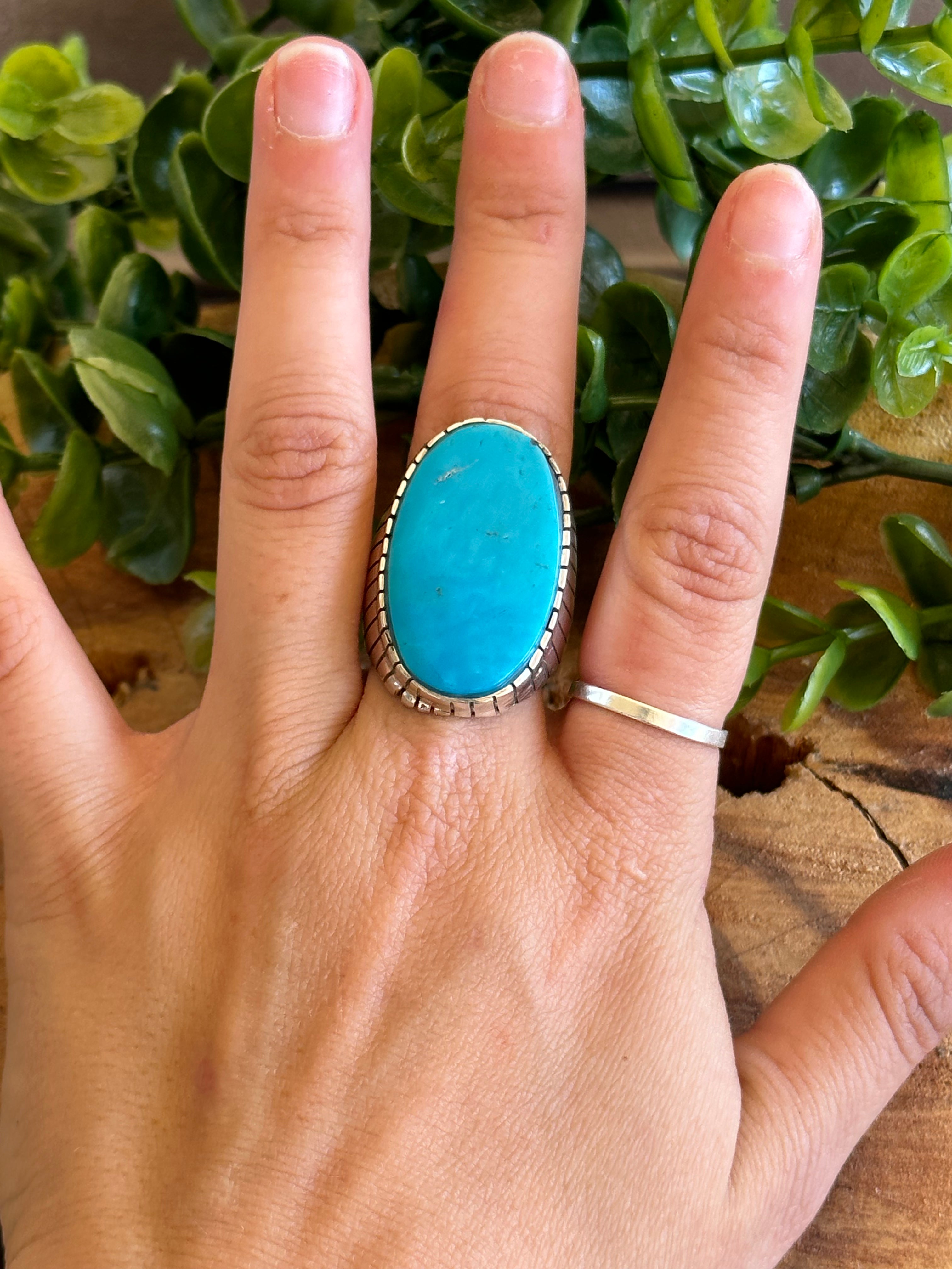 Ray Jack Kingman Turquoise & Sterling Silver Ring Size 10.5