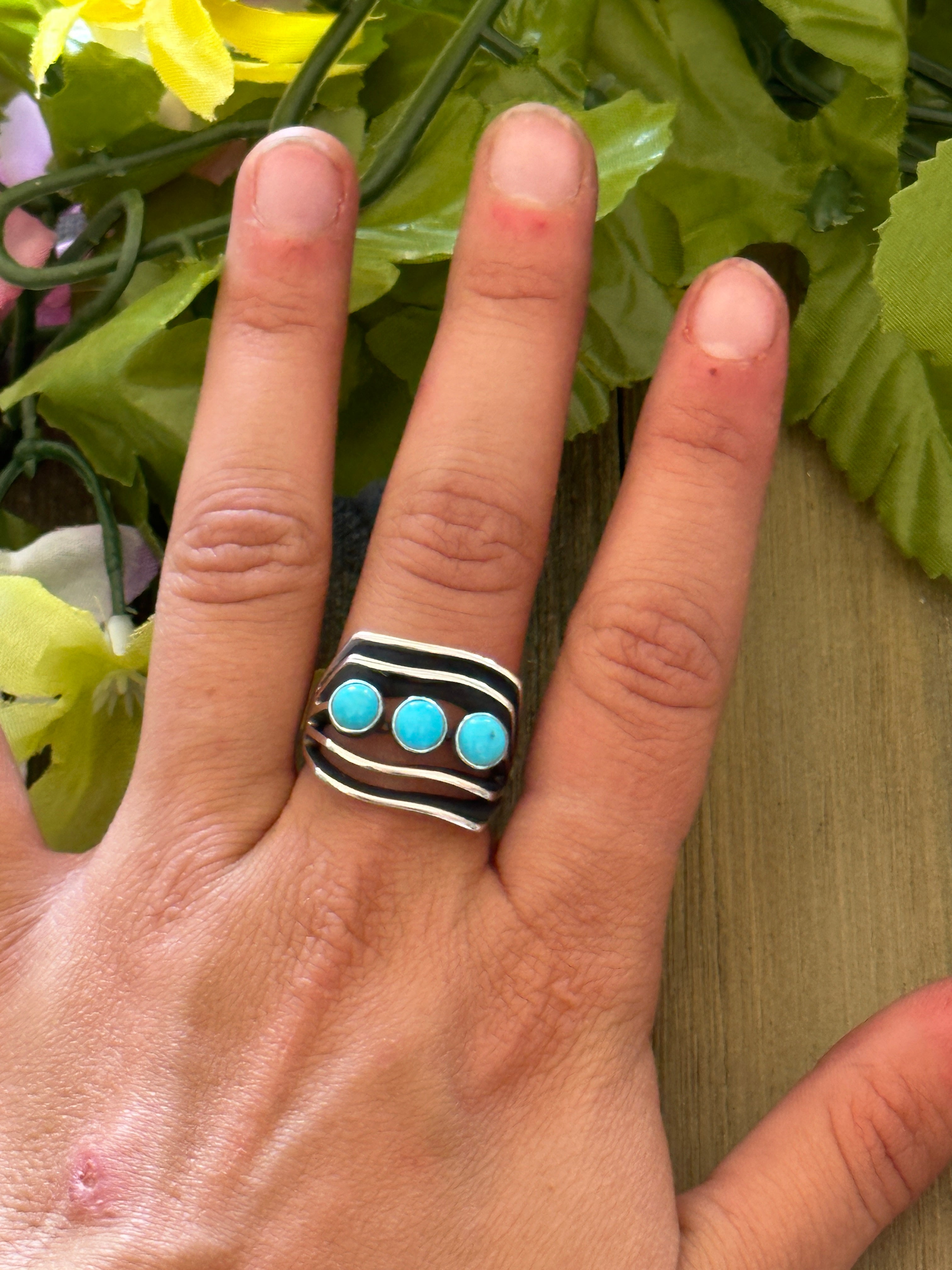 Navajo Made Sleeping Beauty & Sterling Silver Ring