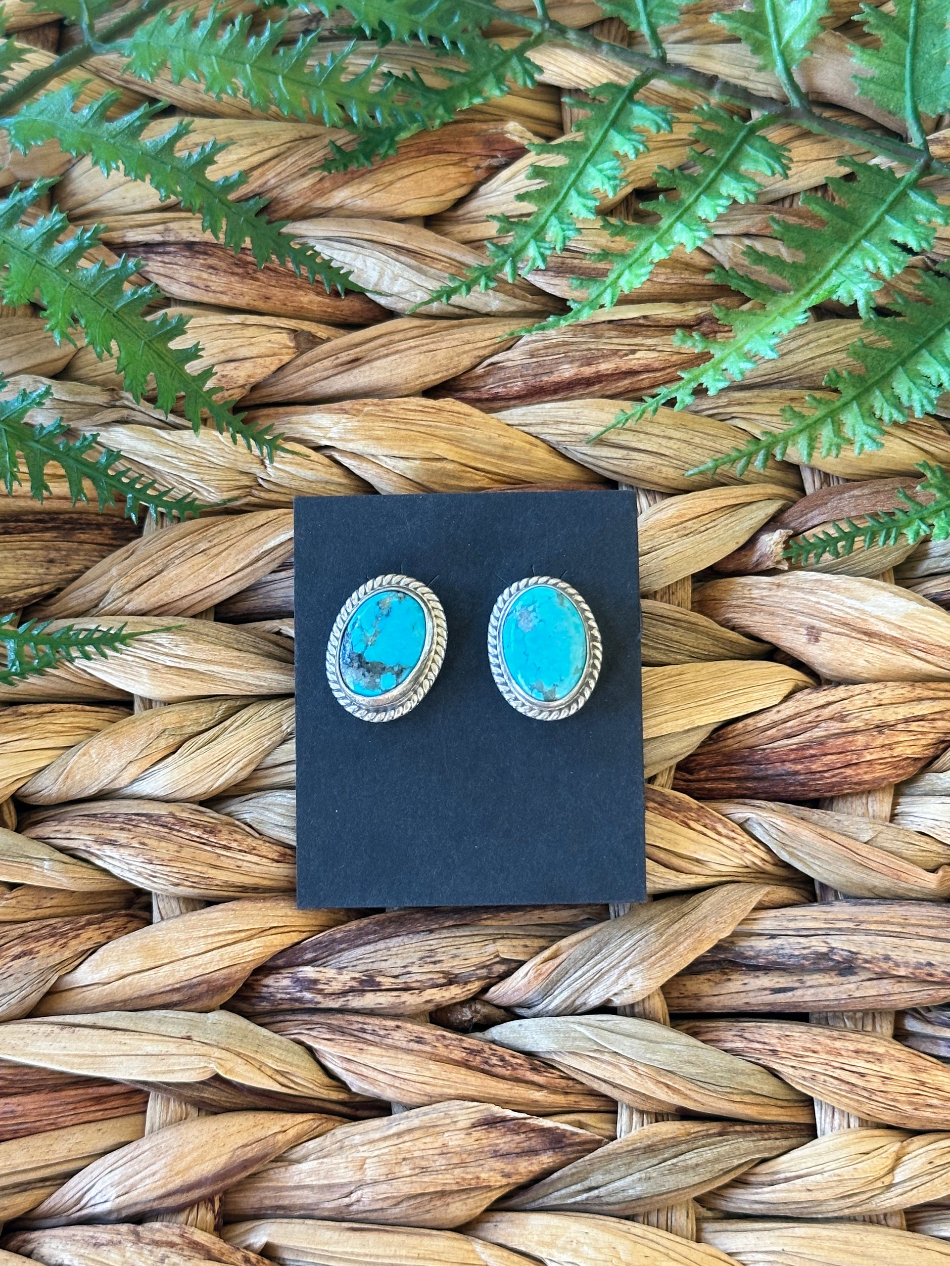 Navajo Handmade Royston Turquoise & Sterling Silver Post Earrings
