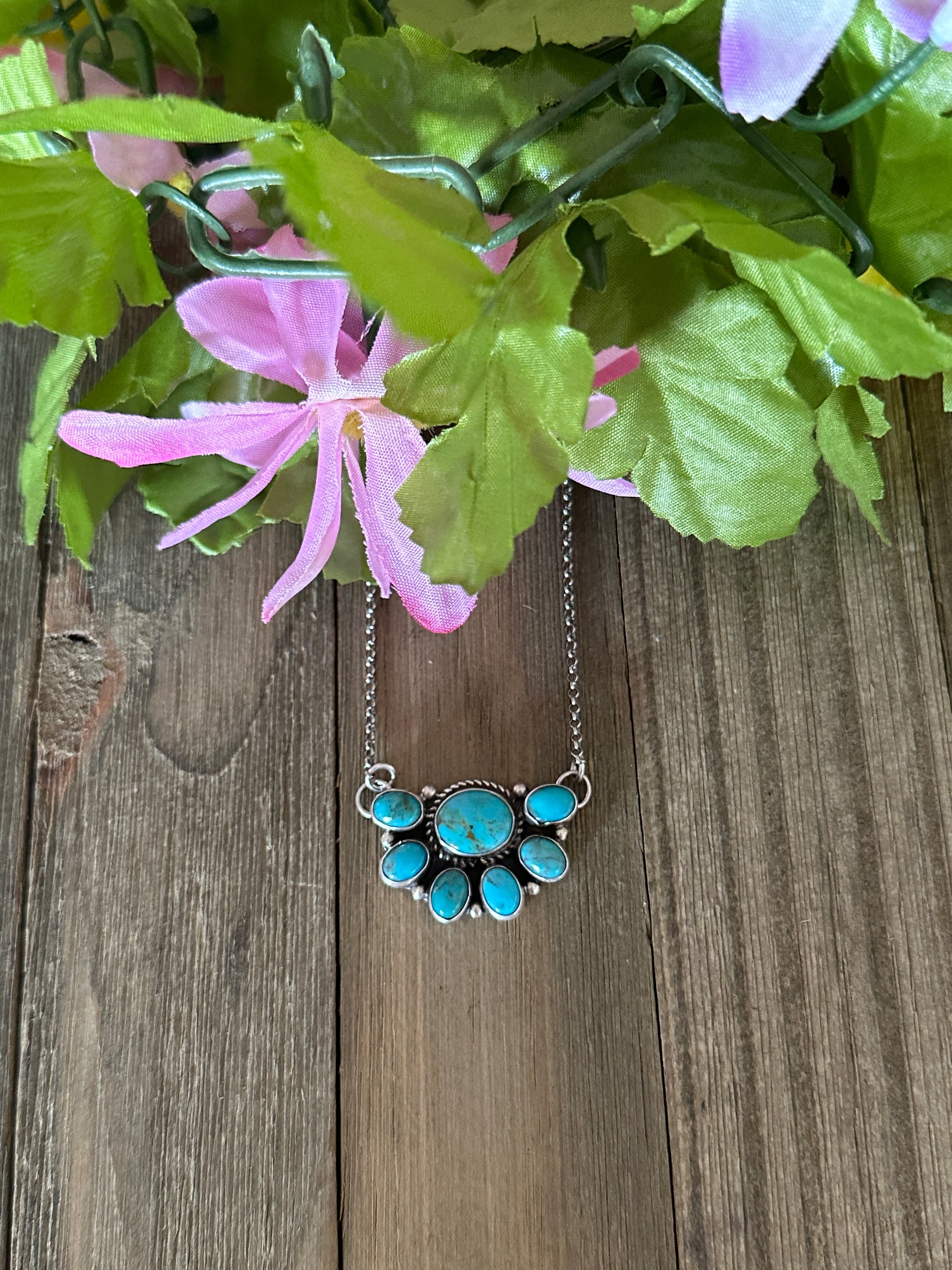 Geradline James Royston Turquoise & Sterling Silver Cluster Necklace