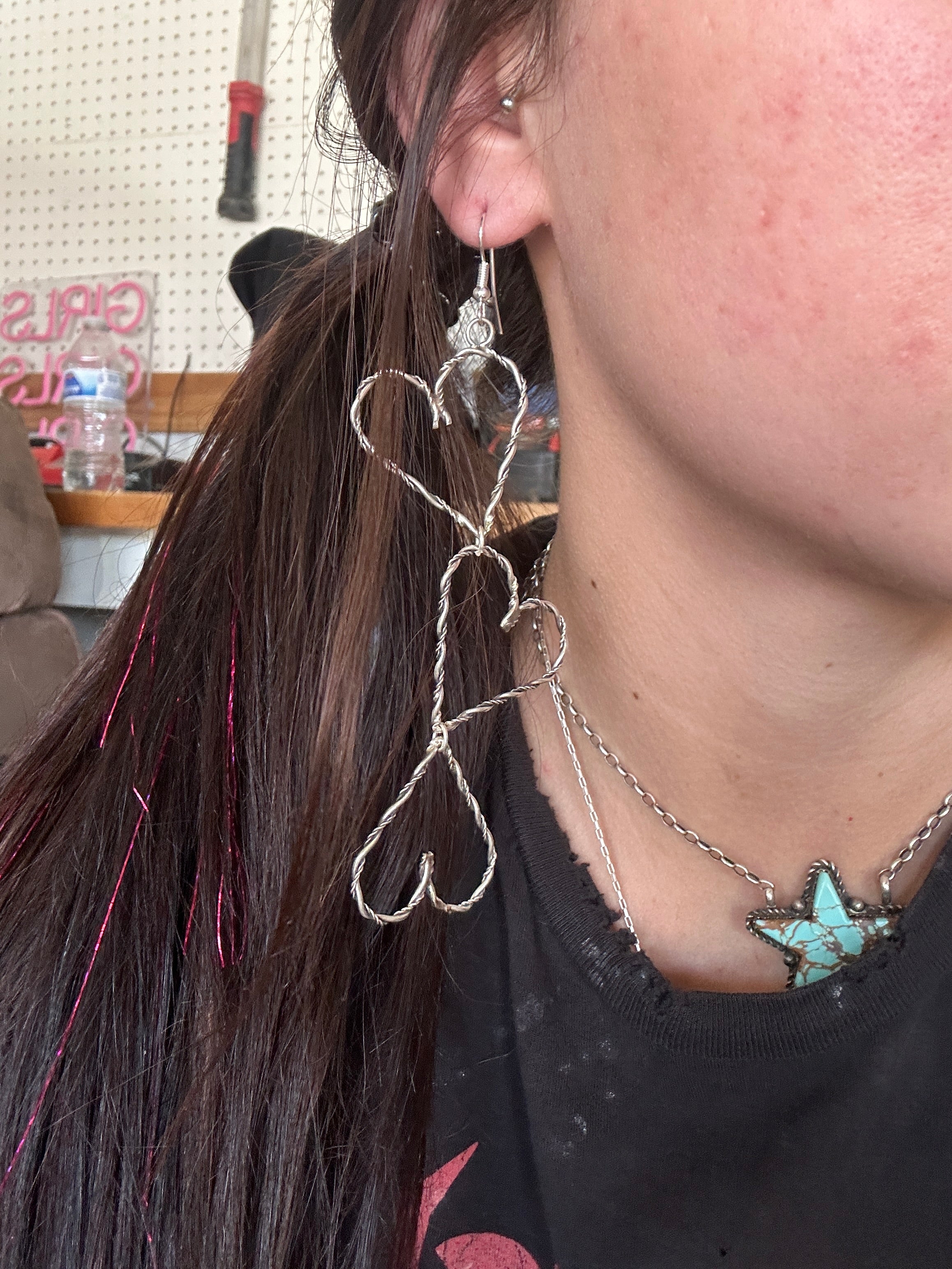 Navajo Made Sterling Silver Heart Dangle Earrings