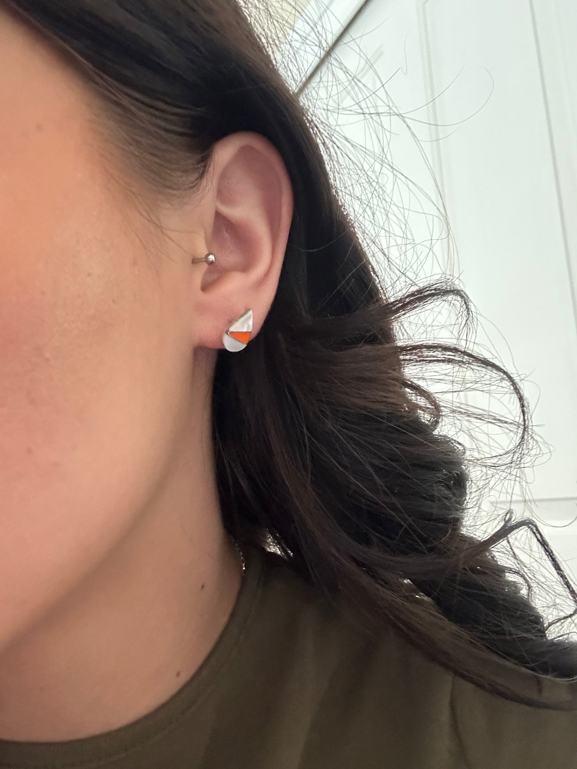 Navajo Made Multi Stone & Sterling Silver Post Inlay Earrings