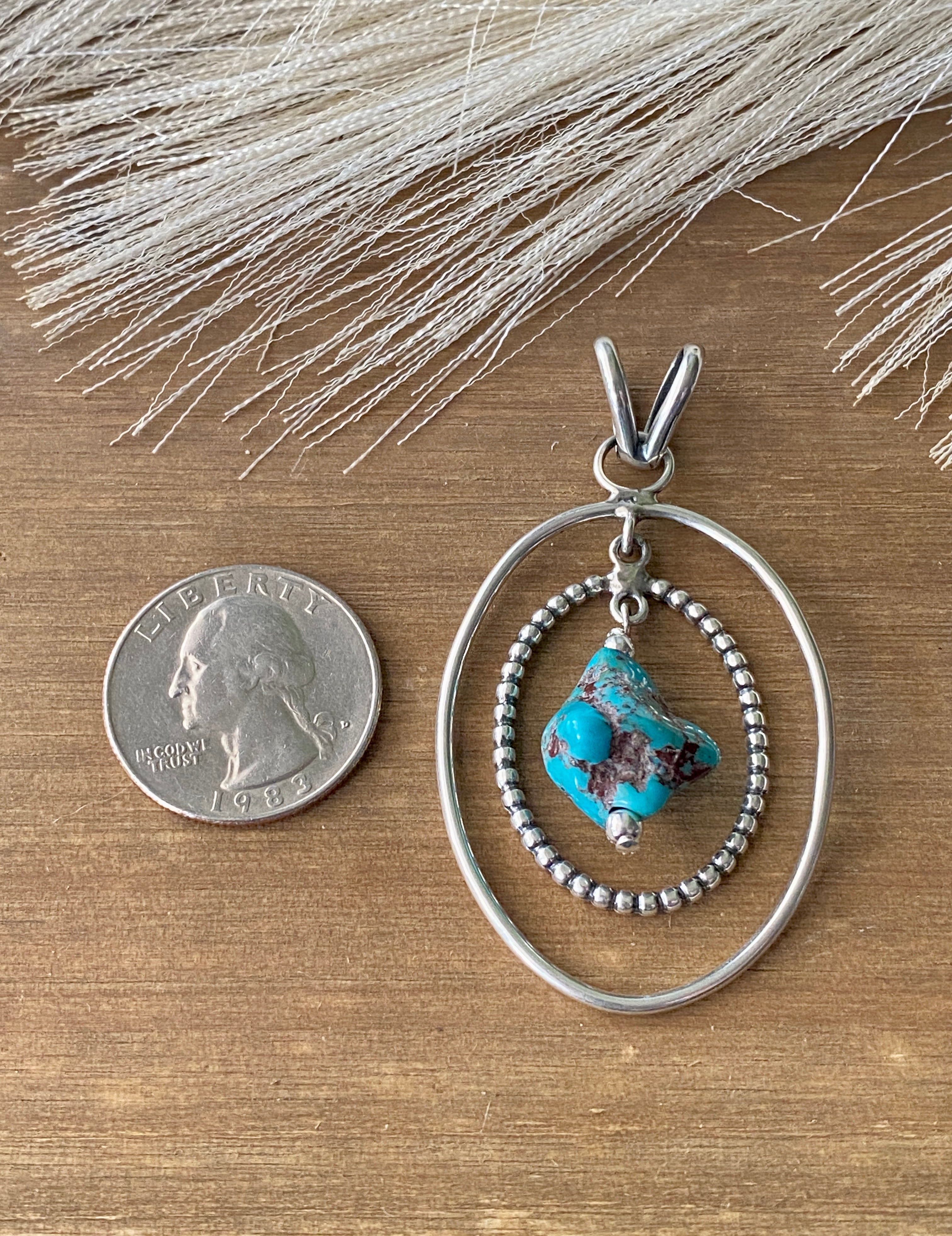 Navajo Made Kingman Turquoise & Sterling Silver Pendant