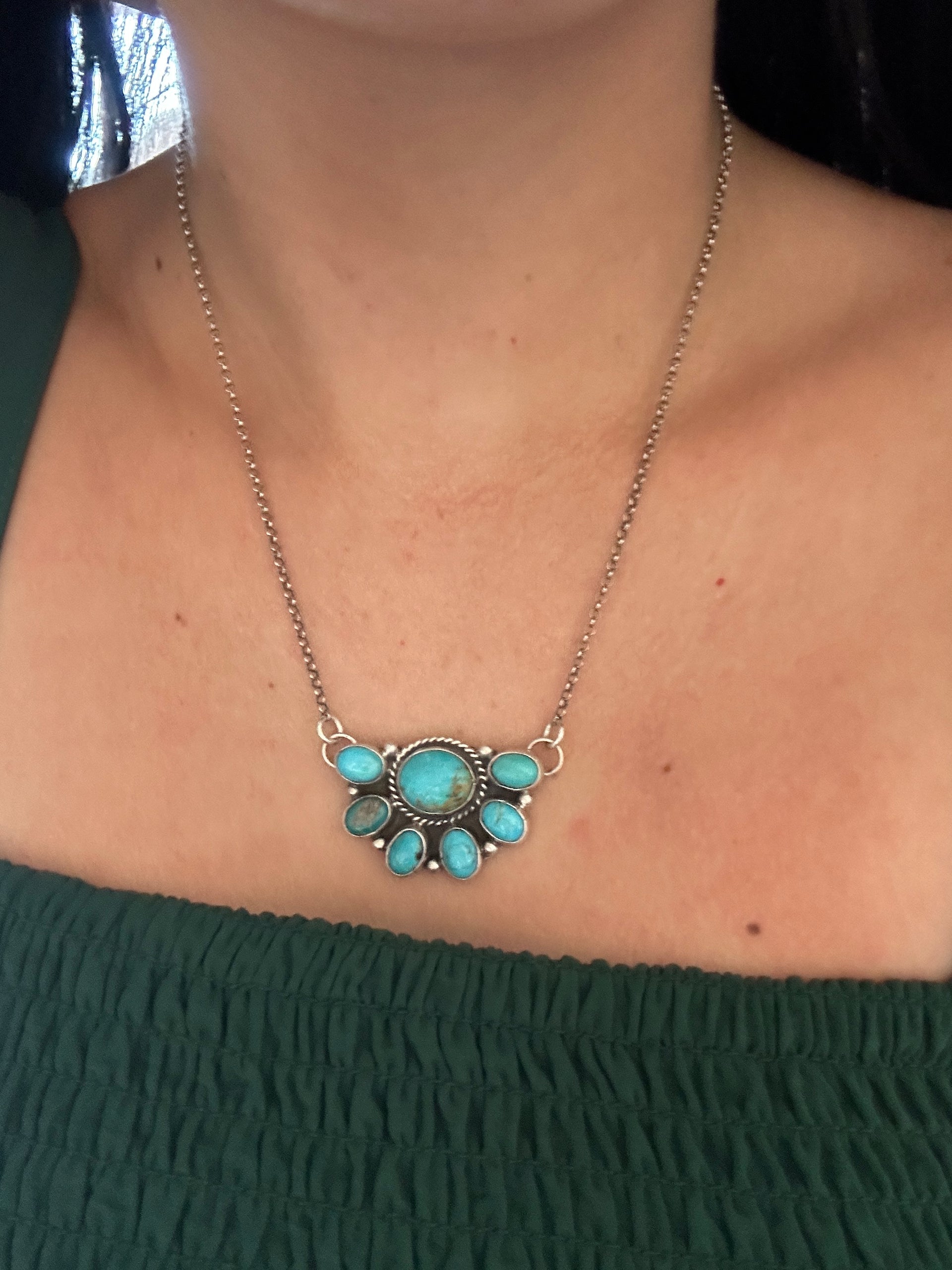 Geraldine James Royston Turquoise & Sterling Silver Cluster Necklace