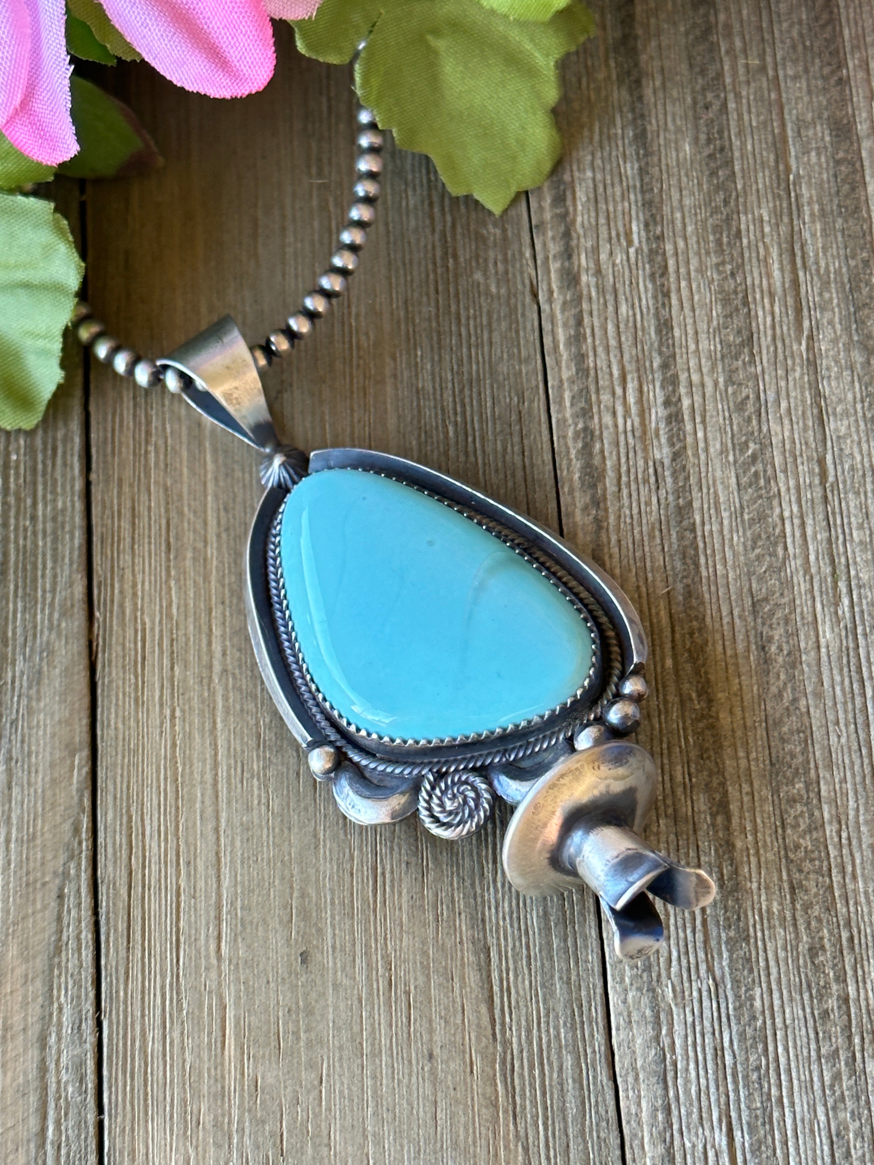 Navajo Made Kingman Turquoise & Sterling Silver Pendant