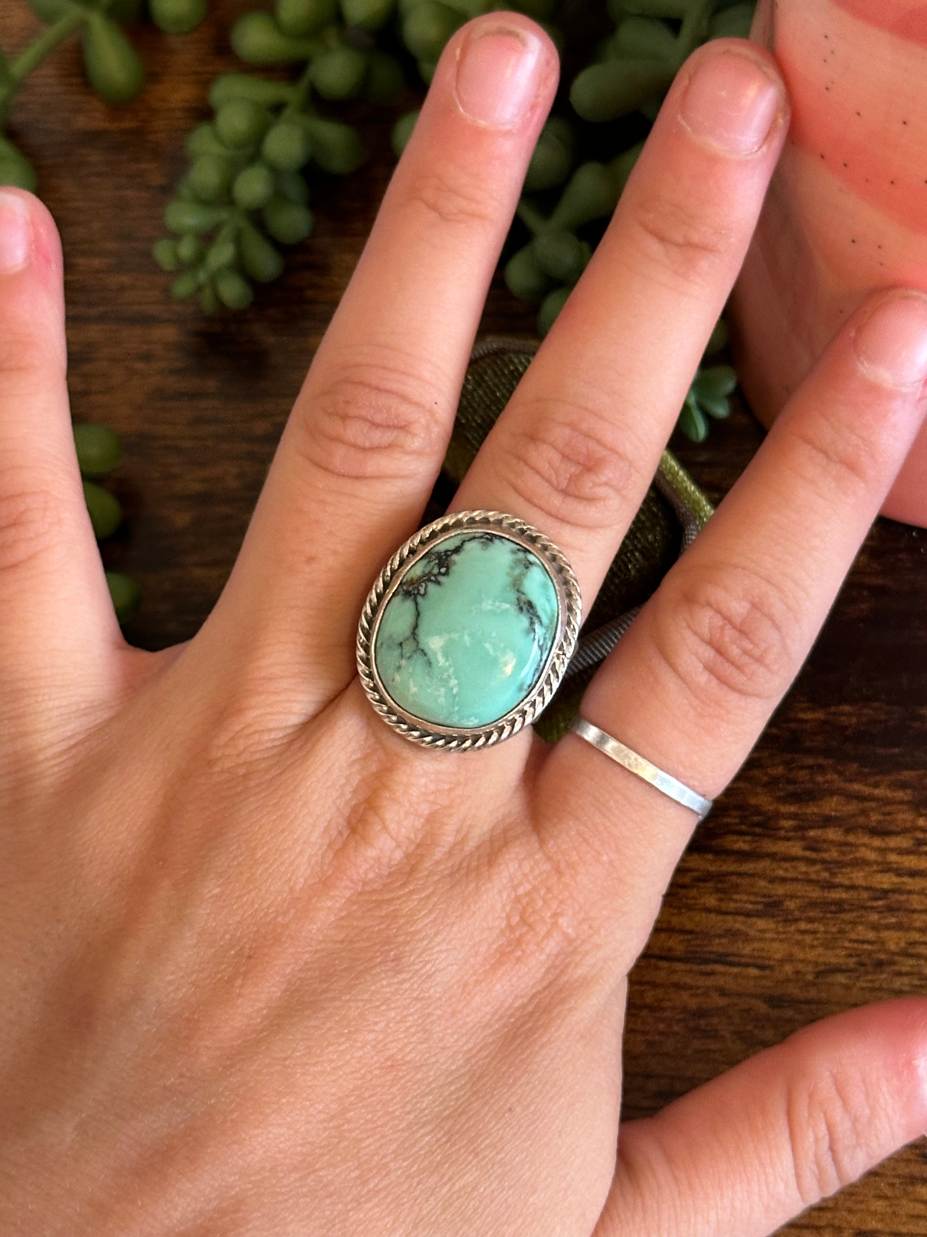 Alice McShirley New Lander Variscite & Sterling Silver Ring Size 7.25