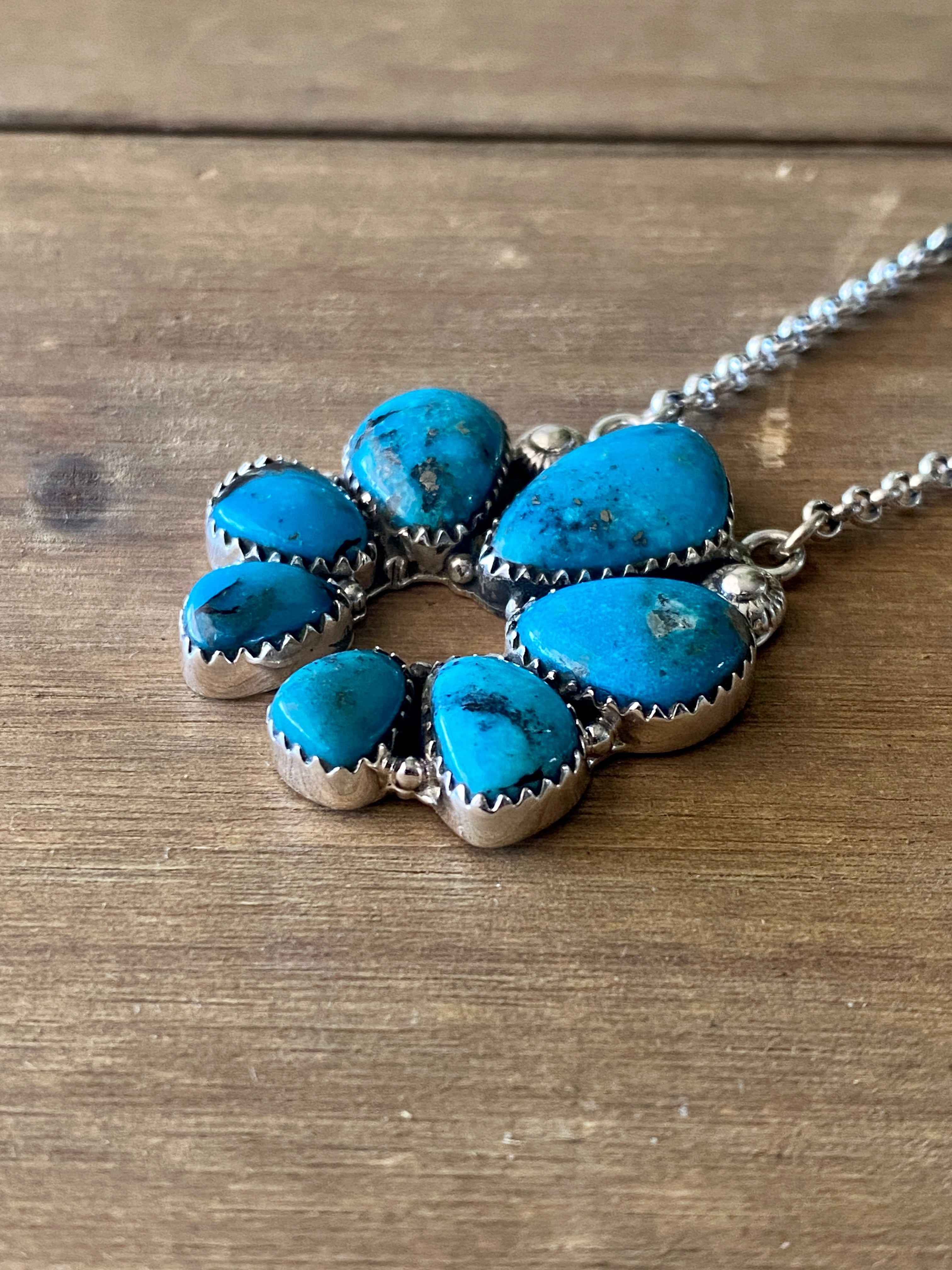 Southwest Handmade Kingman Turquoise & Sterling Silver Naja Necklace