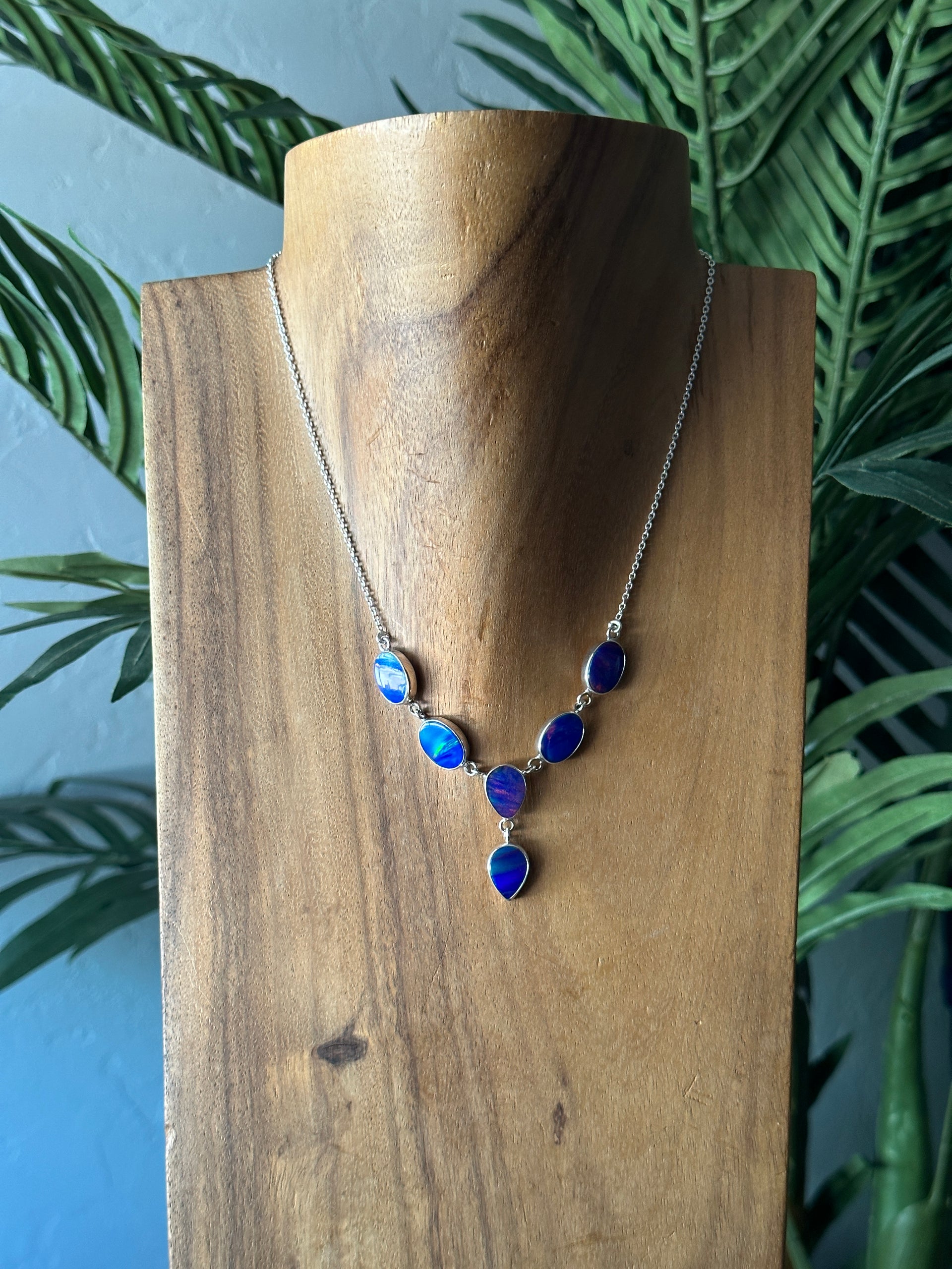Southwest Handmade Mohave Opal & Sterling Silver Lariat Necklace