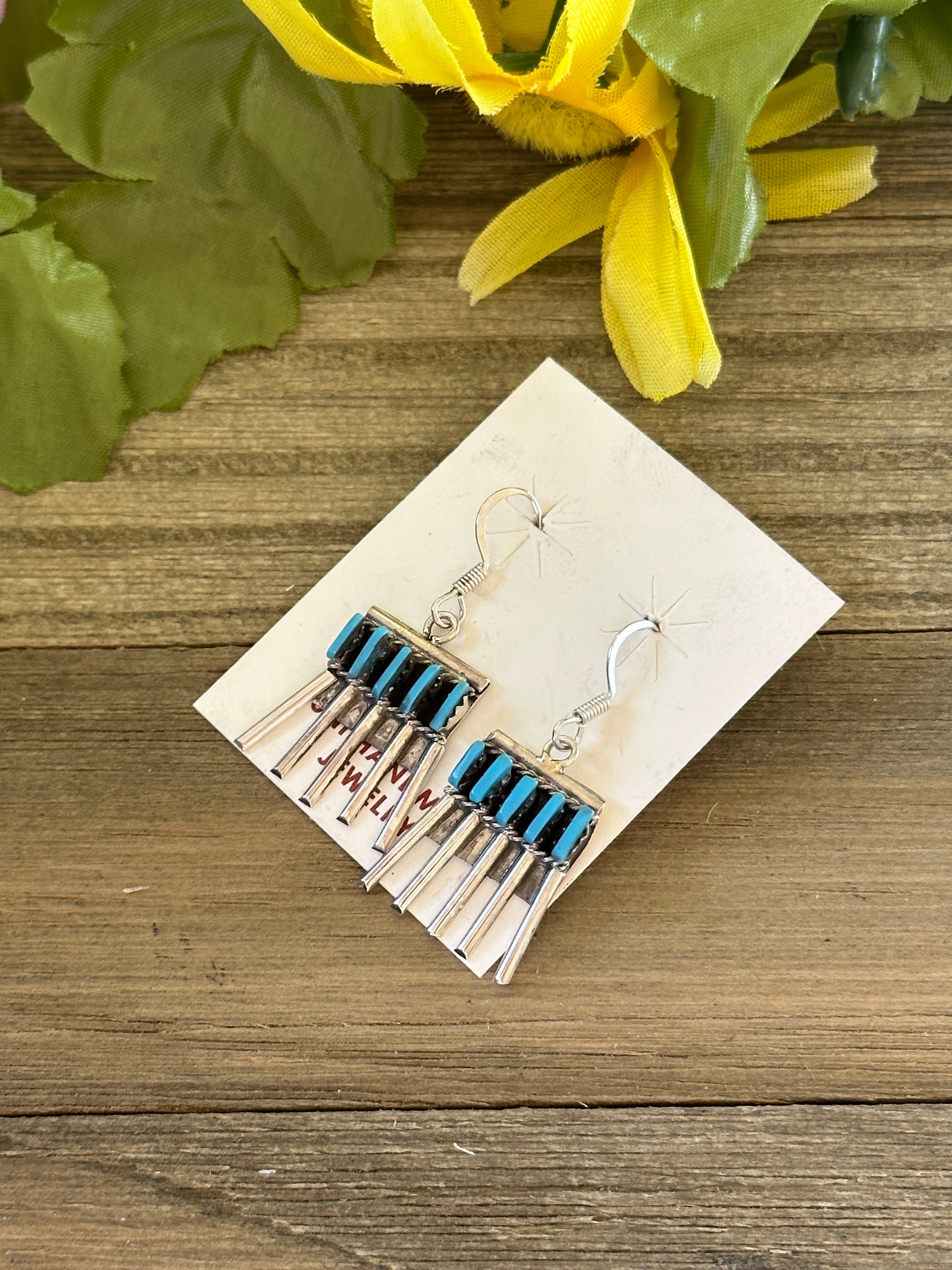 Zuni Made Turquoise & Sterling Silver Dangle Earrings