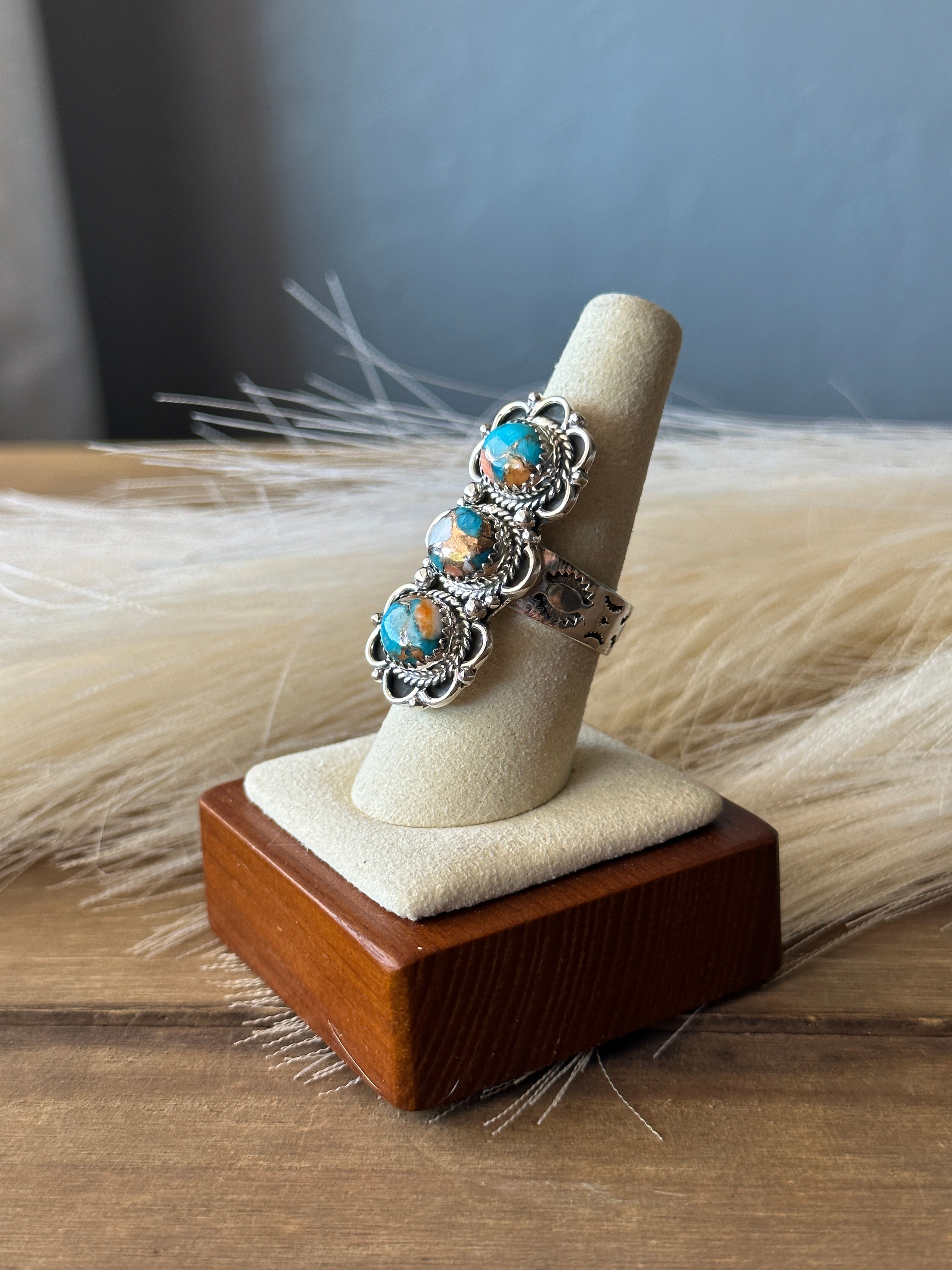 Southwest Handmade Mohave Turquoise & Sterling Silver Adjustable Ring