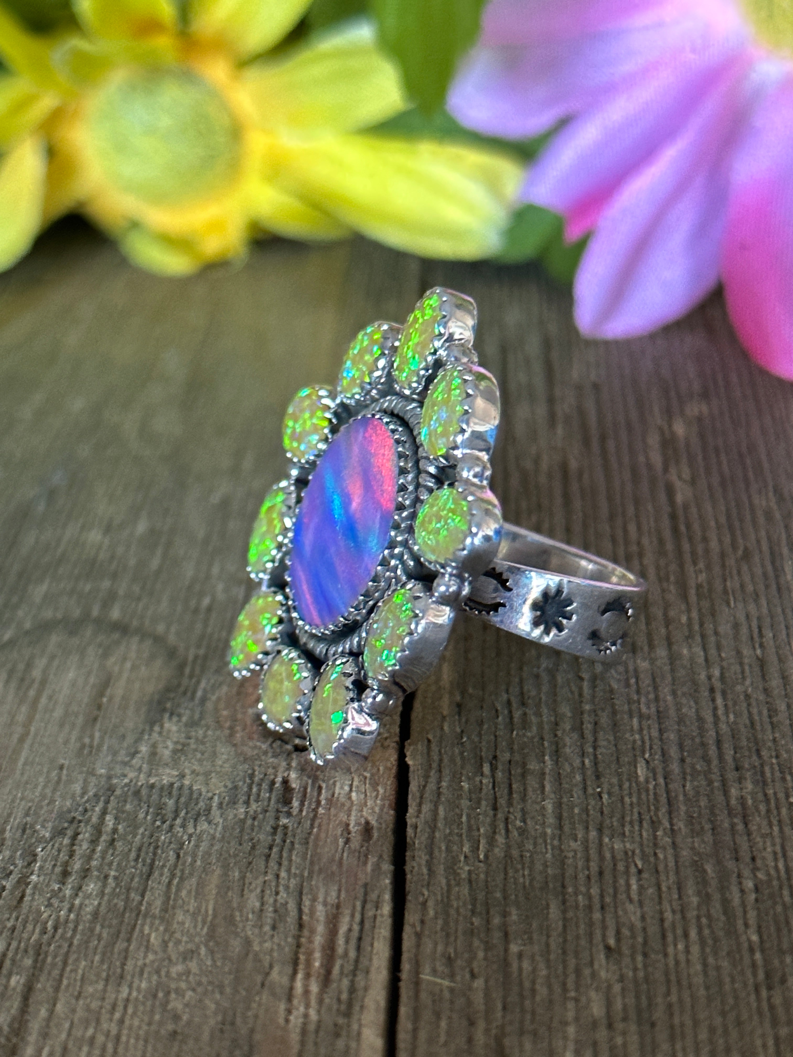 Southwest Handmade Multi Stone & Sterling Silver Adjustable Ring