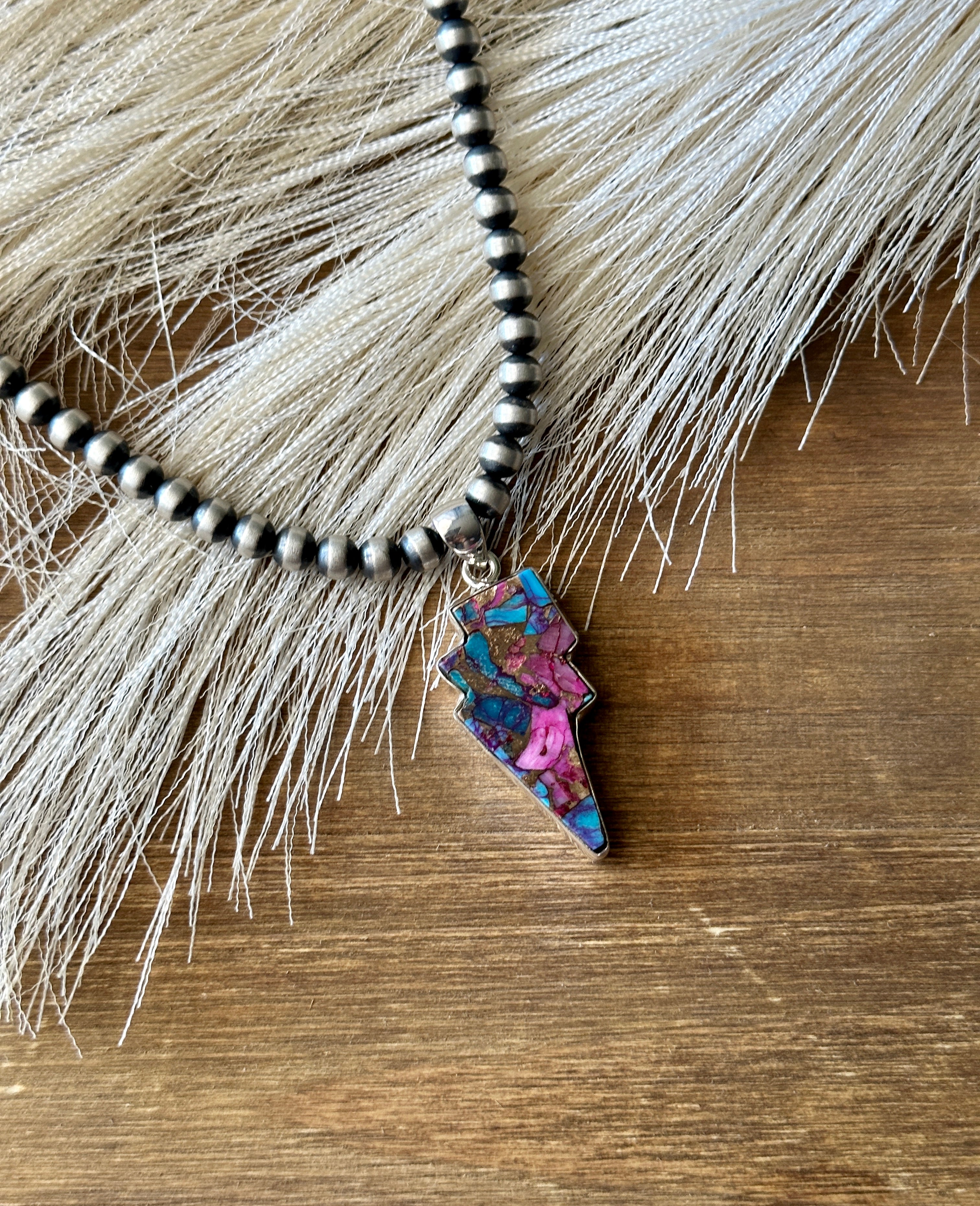 Southwest Handmade Mohave Turquoise & Sterling Silver Lightning Bolt Pendant