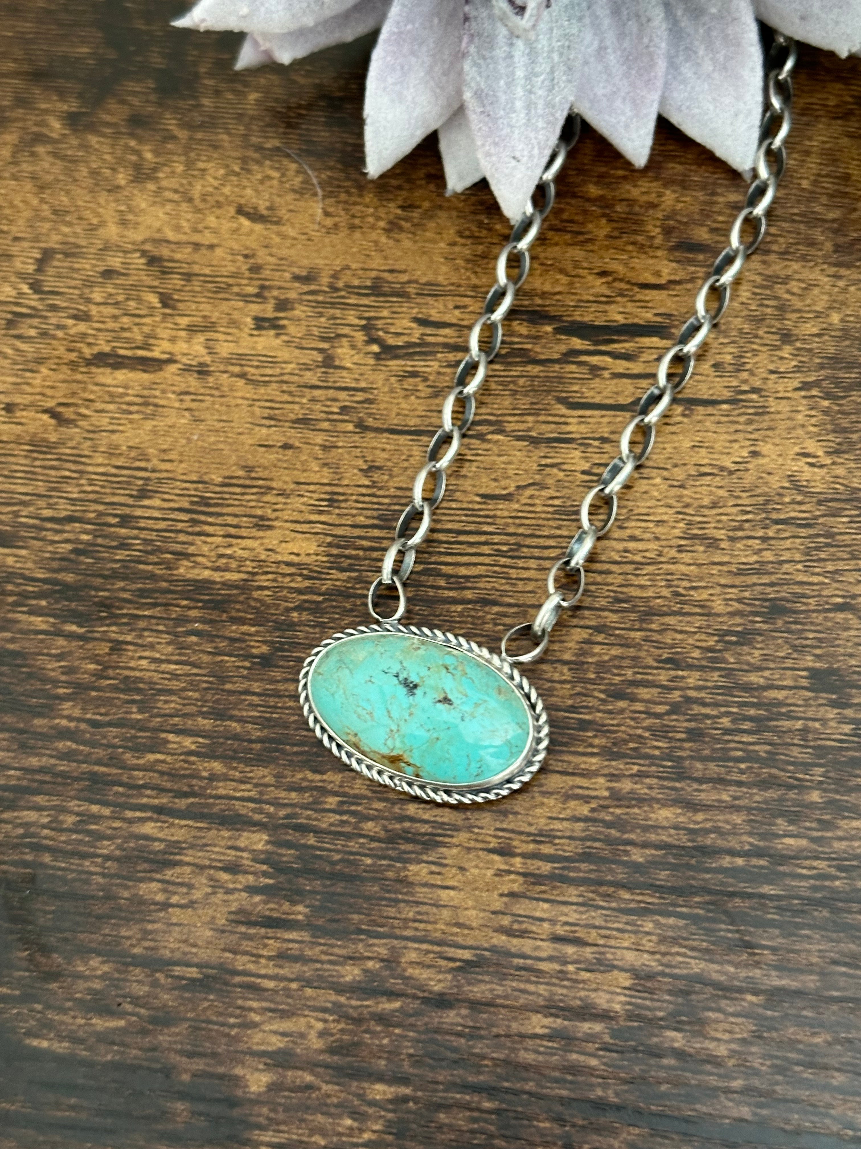 Navajo Made Kingman Turquoise & Sterling Silver Necklace