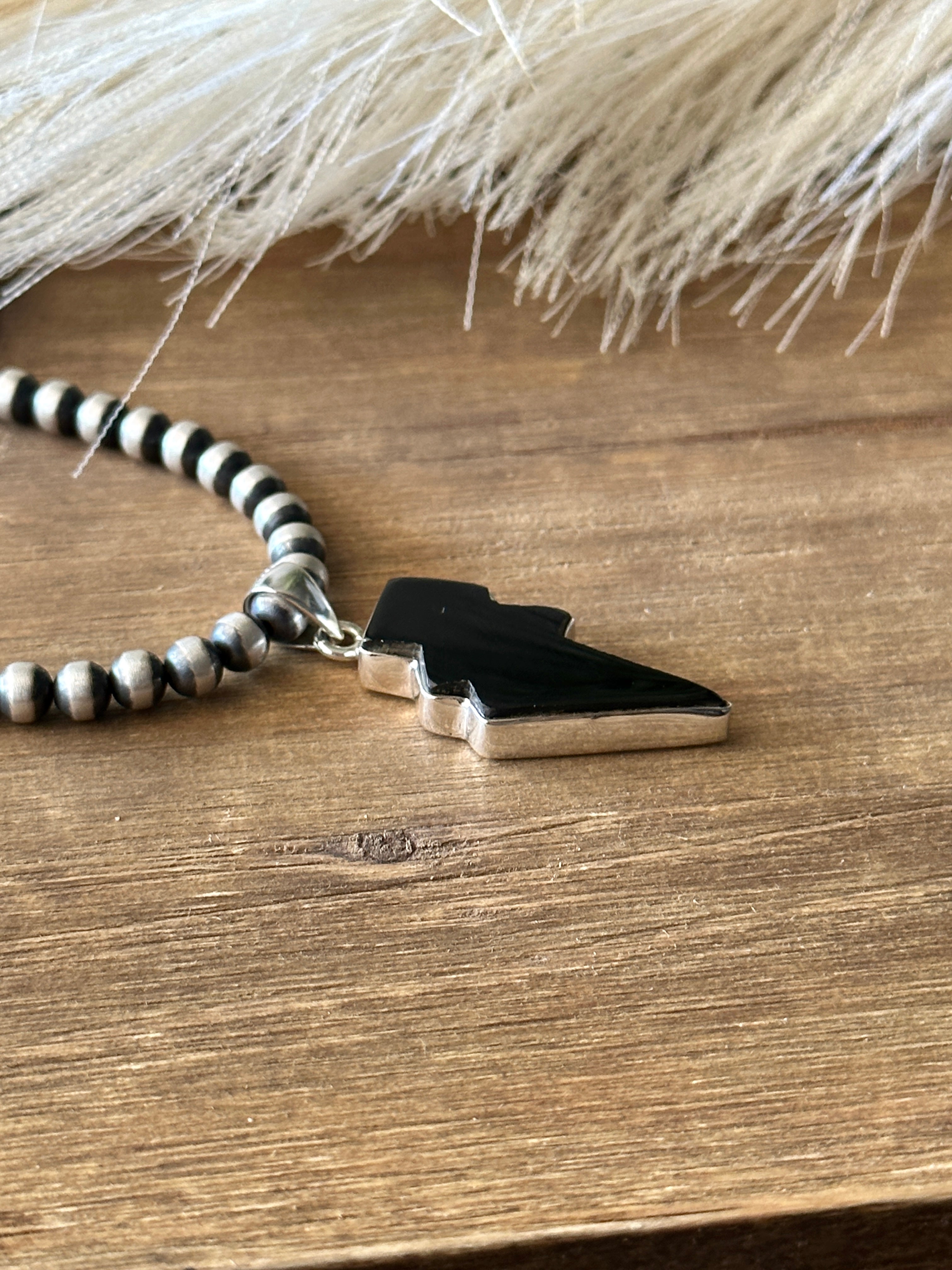 Southwest Handmade Onyx & Sterling Silver Lightning Bolt Pendant