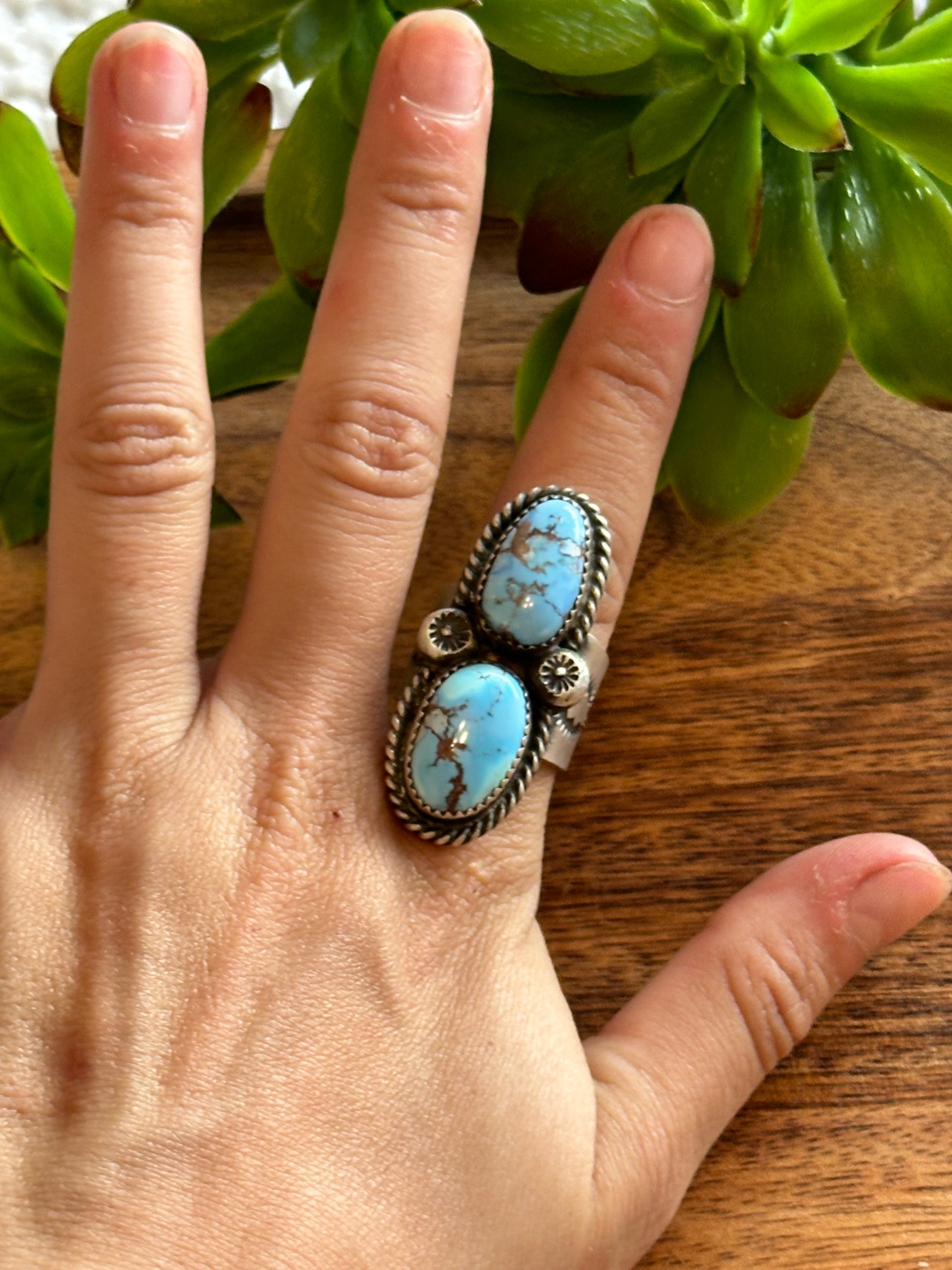 Delbert Secetaro Golden Hills Turquoise & Sterling Silver Adjustable Ring