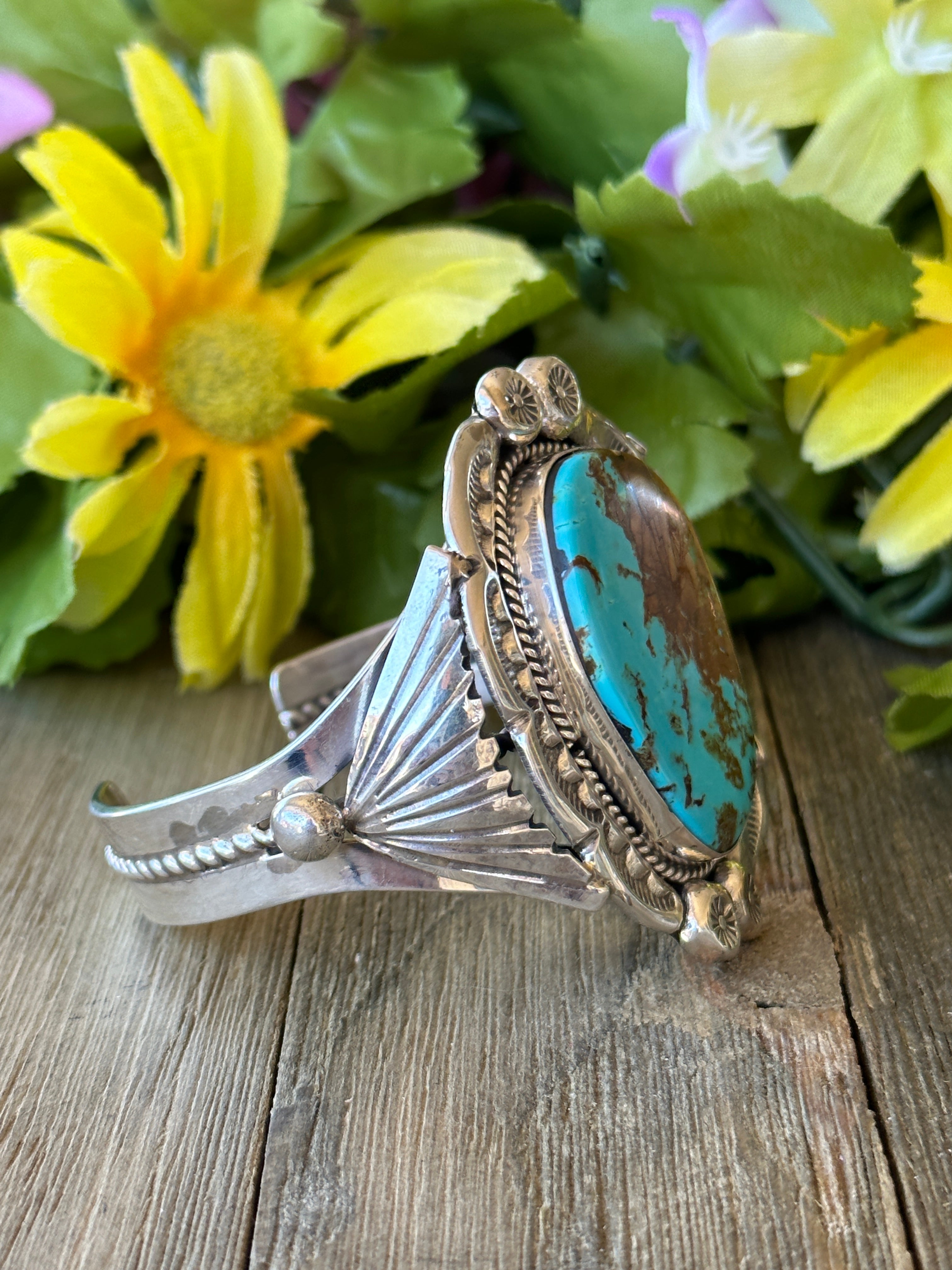 Navajo Made #8 Turquoise & Sterling Silver Cuff Bracelet