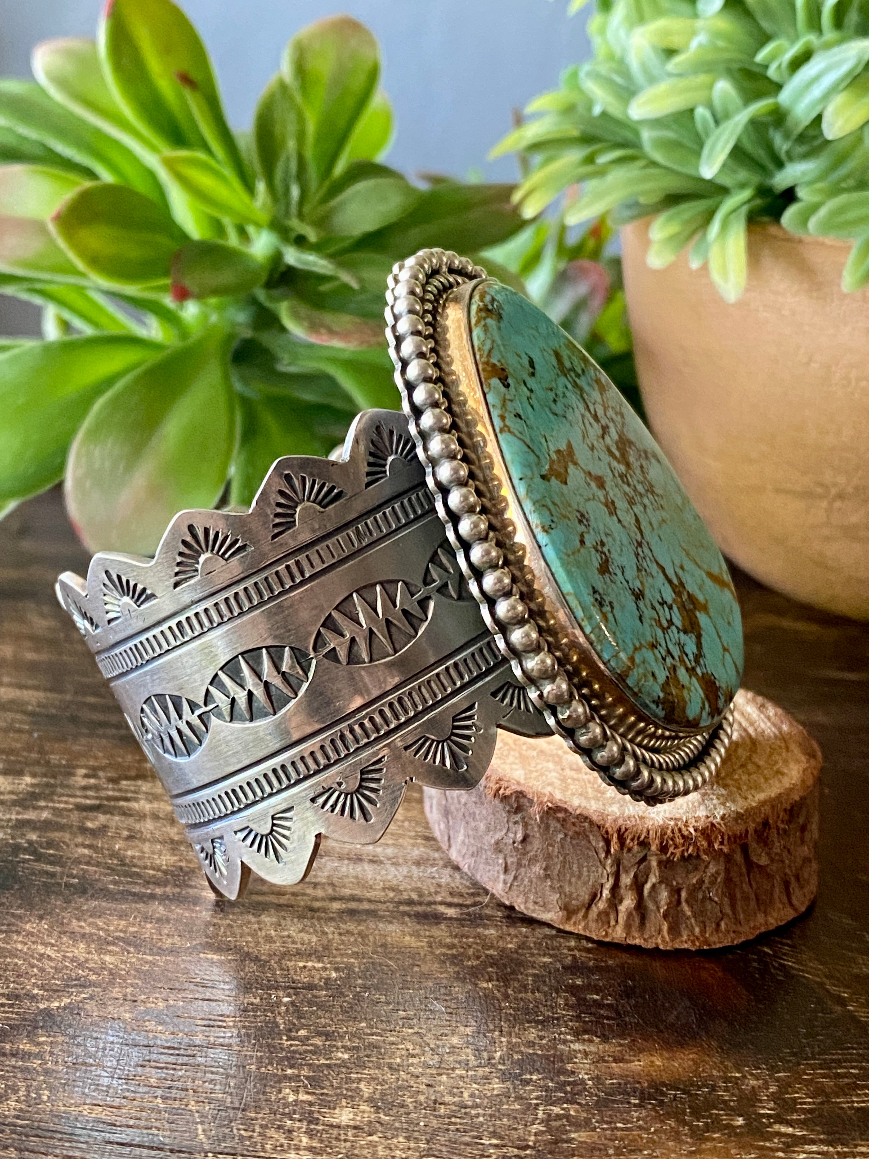 Navajo Made #8 Turquoise & Sterling Silver Cuff Bracelet