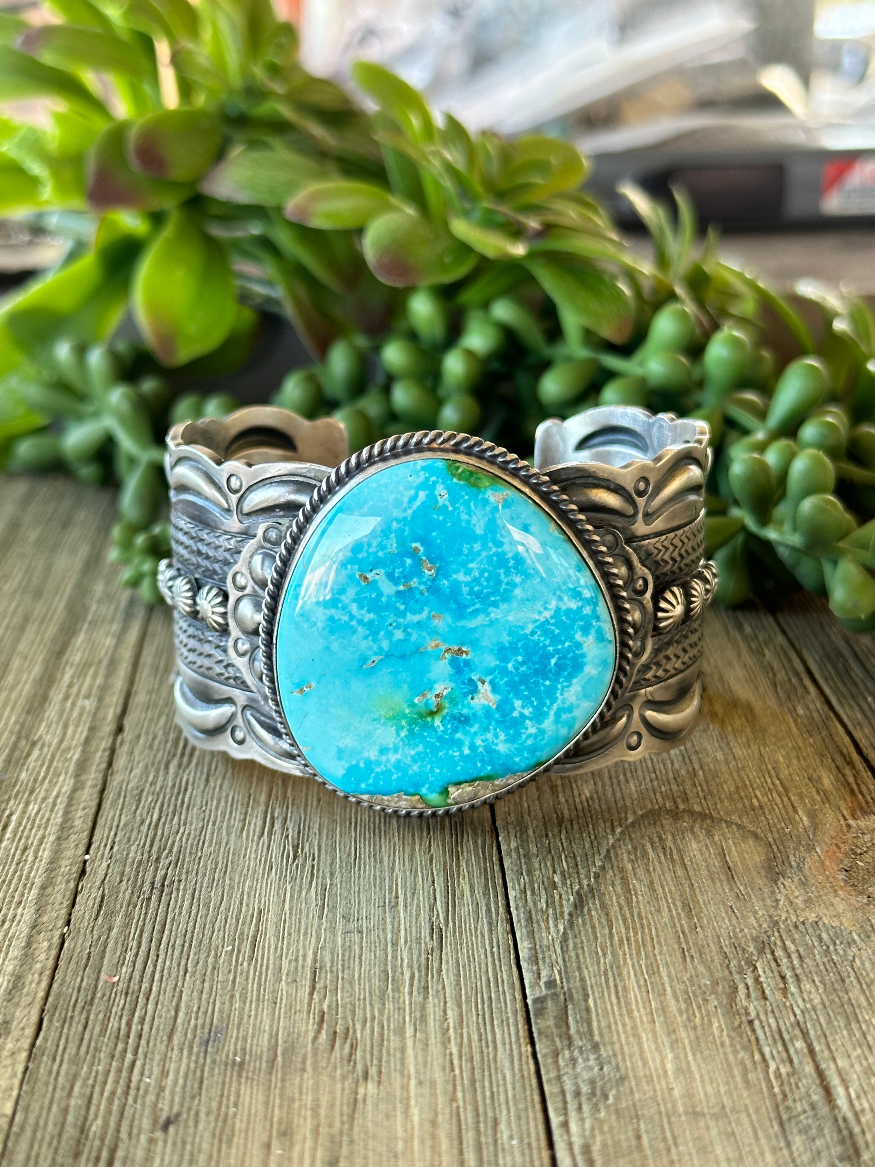 Ray Delgantio Sonoran Gold Turquoise & Sterling Silver Cluster Cuff Bracelet