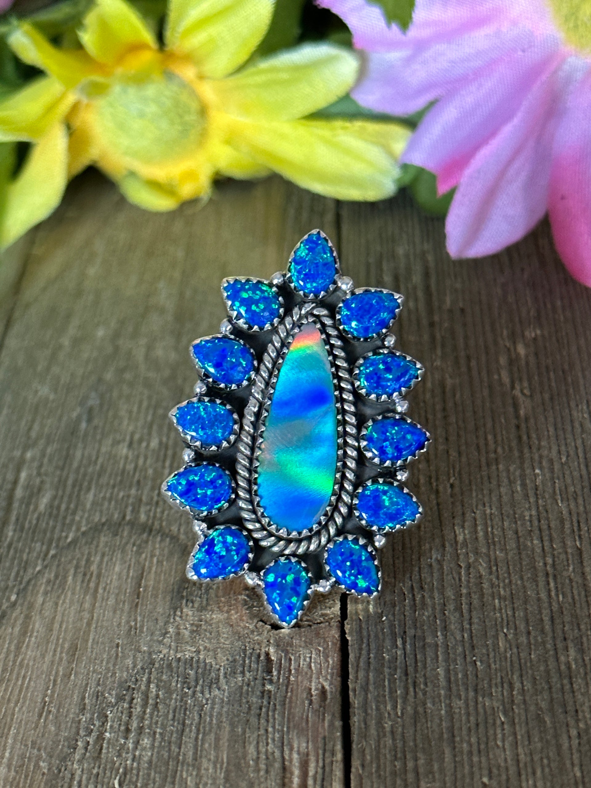 Southwest Handmade Multi Stone & Sterling Silver Adjustable Ring
