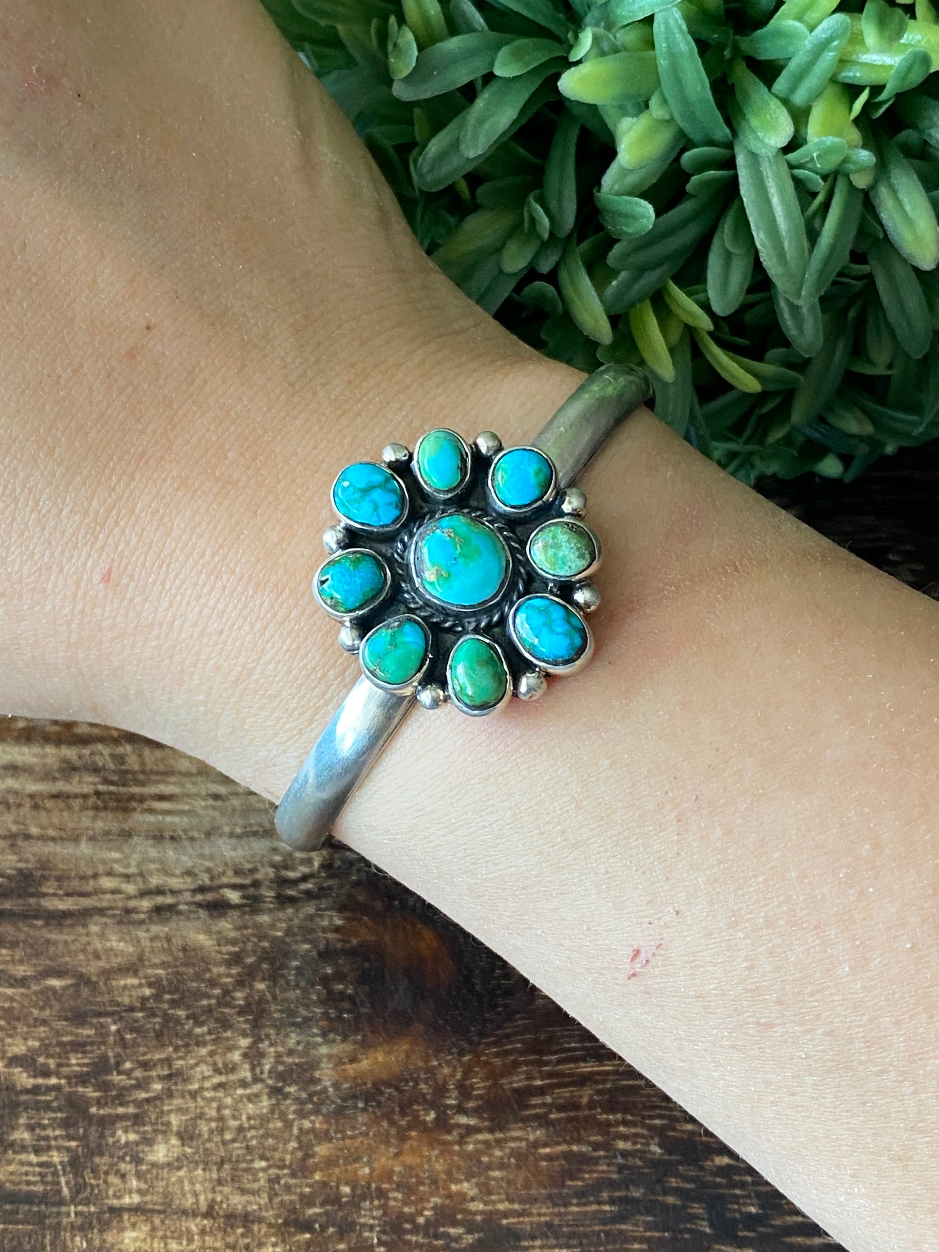 Navajo Made Sonoran Mountain Turquoise & Sterling Silver Cuff Bracelet