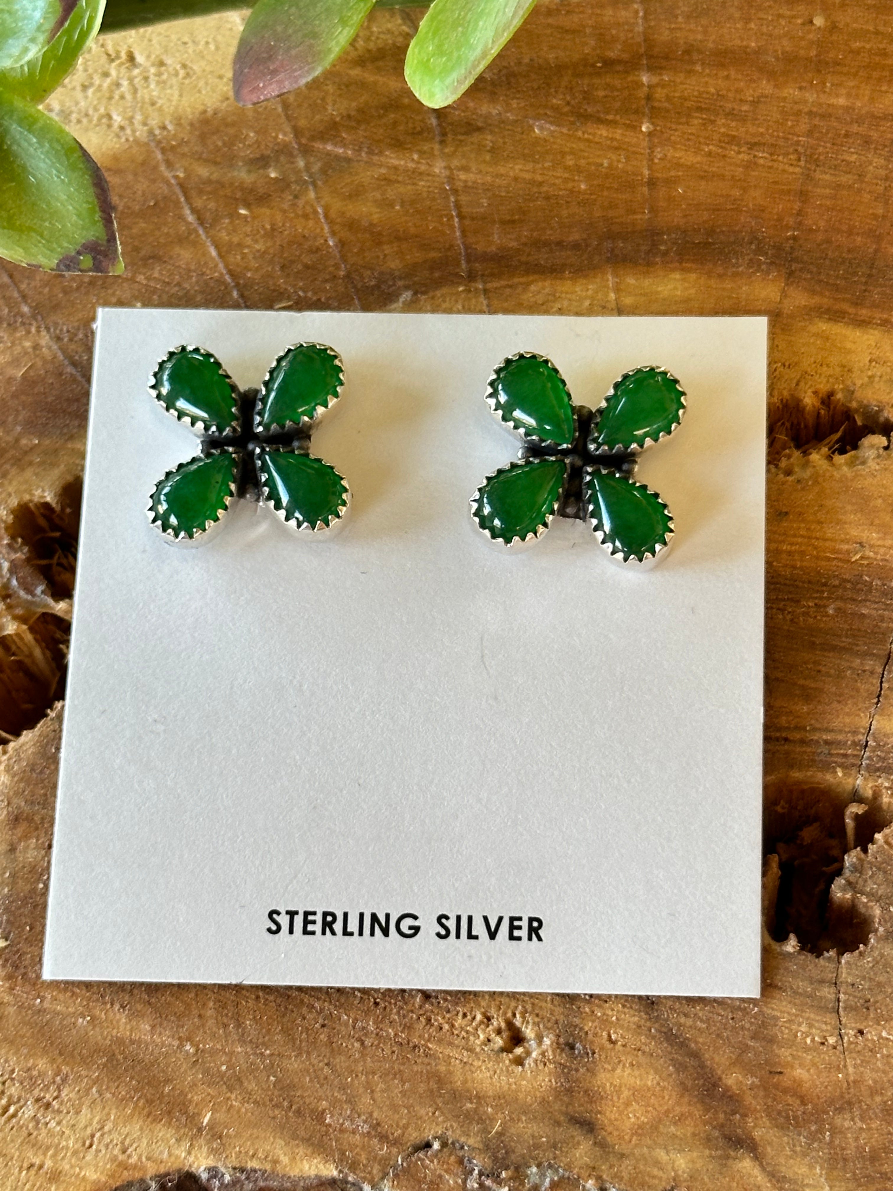 Southwest Made Green Onyx & Sterling Silver Post Earrings