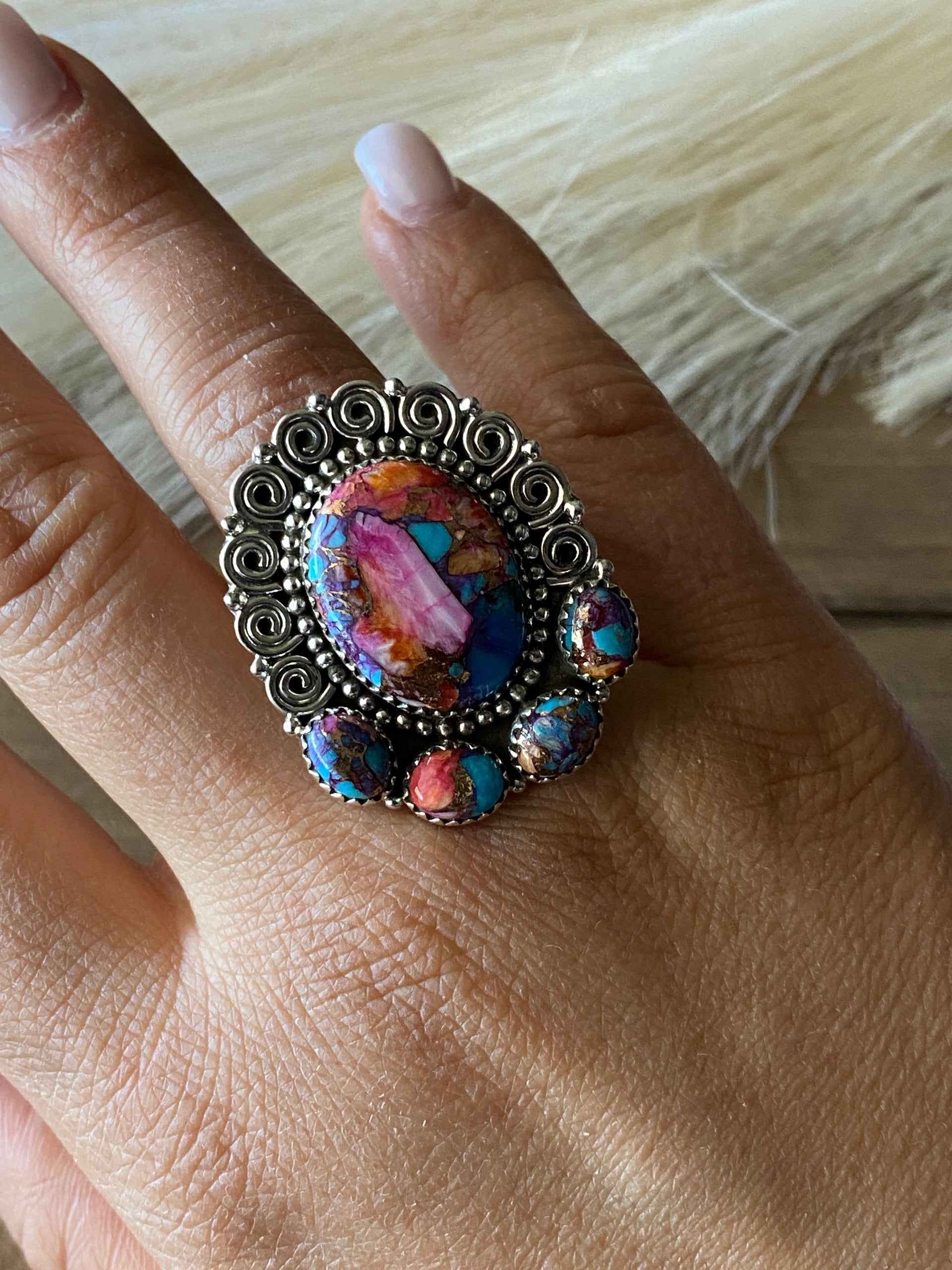 Southwest Handmade Mohave Turquoise & Sterling Silver Adjustable Ring