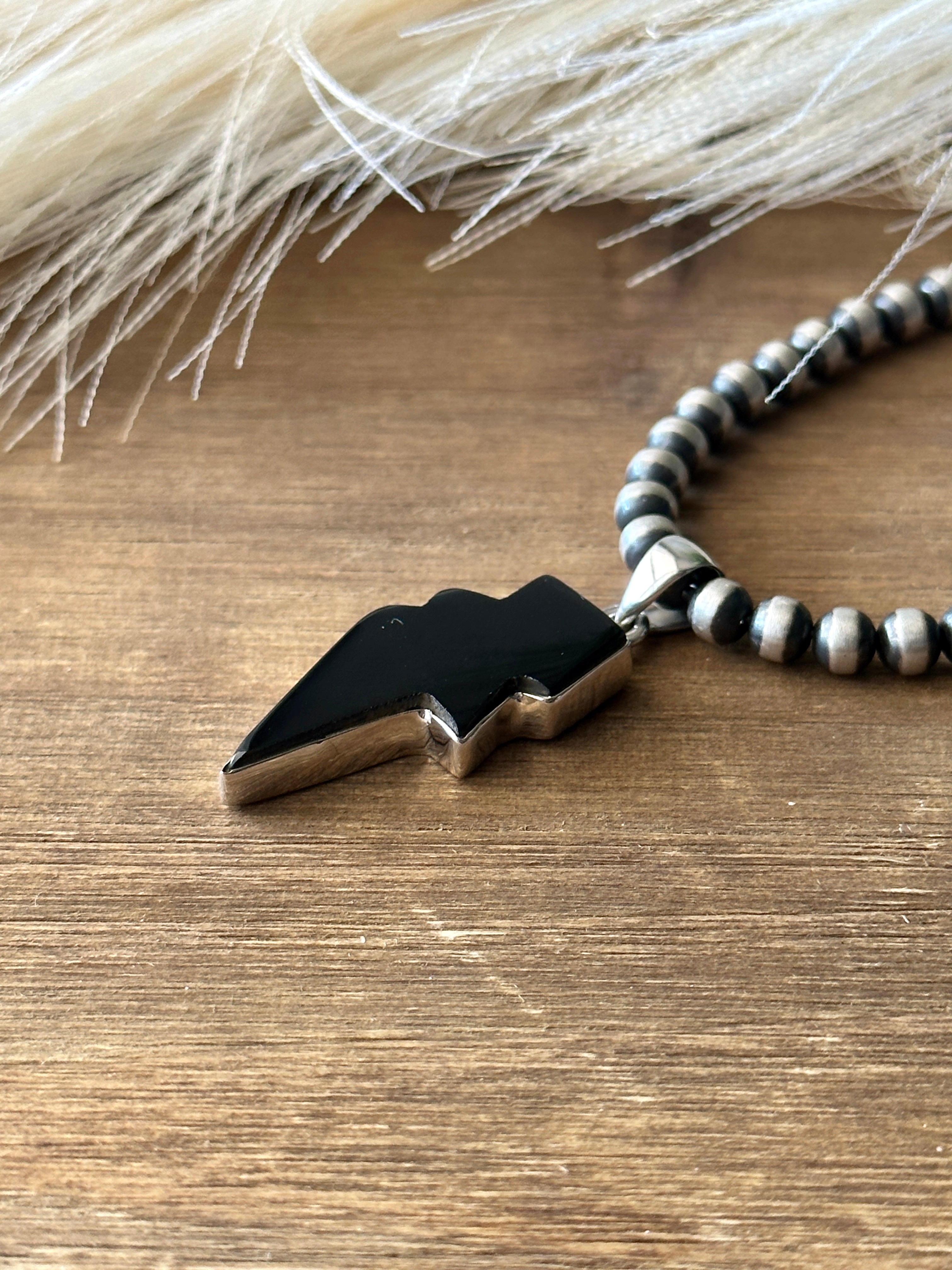 Southwest Handmade Onyx & Sterling Silver Lightning Bolt Pendant