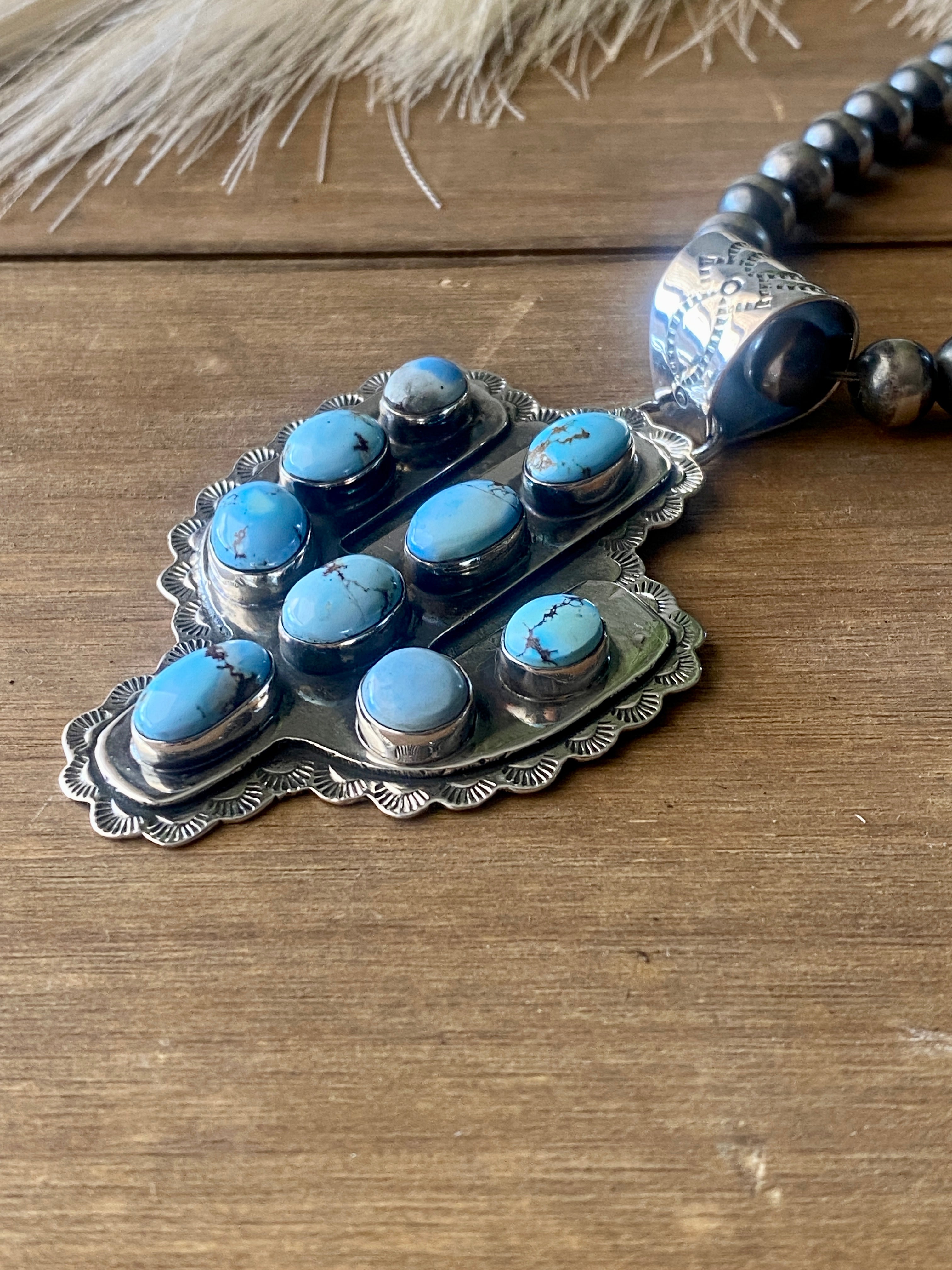 #6 Southwest Handmade Golden Hill’s Turquoise & Sterling Silver Sahuaro Pendant