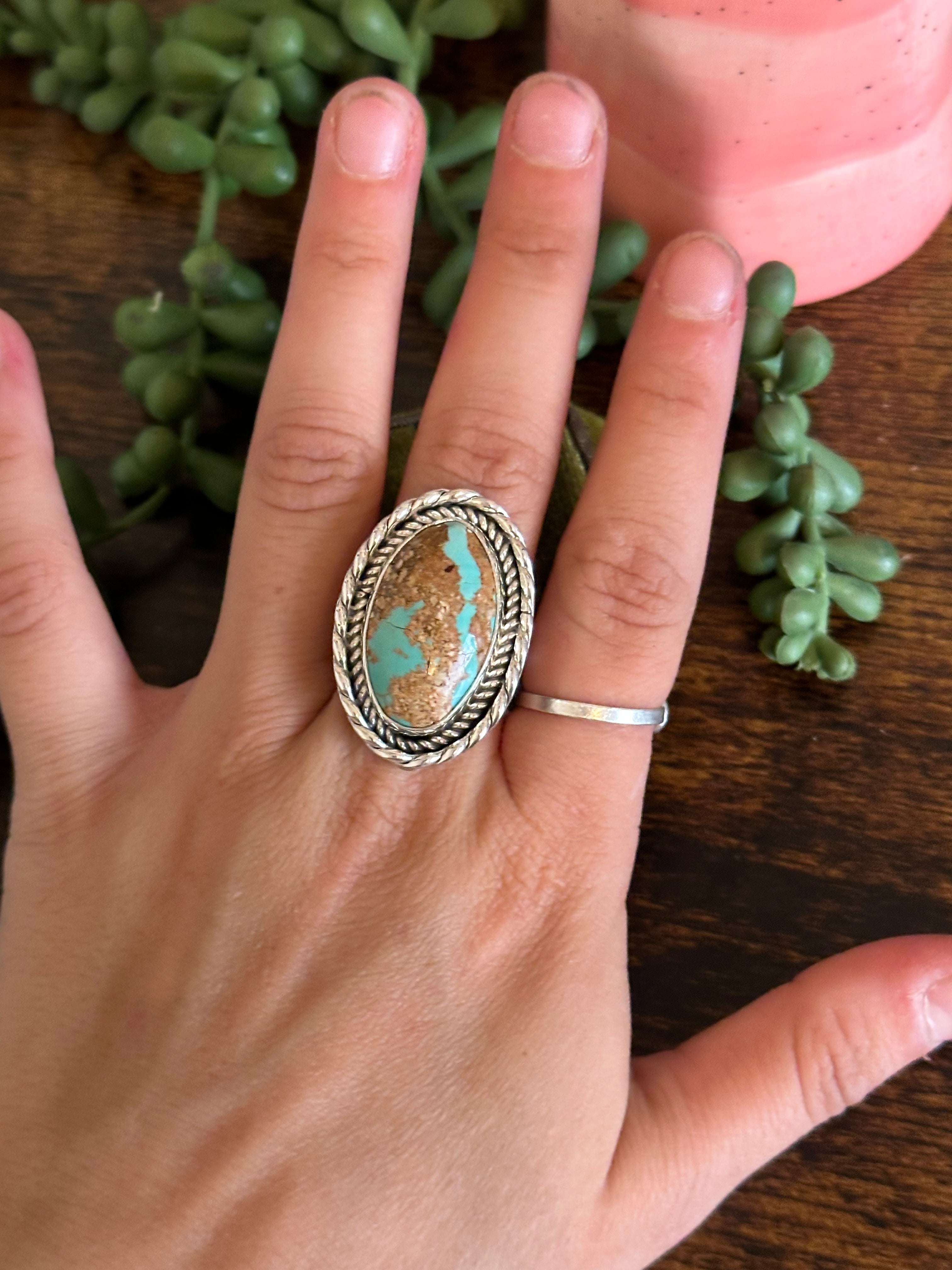 Navajo Made #8 Turquoise & Sterling Silver Ring Size 7.25